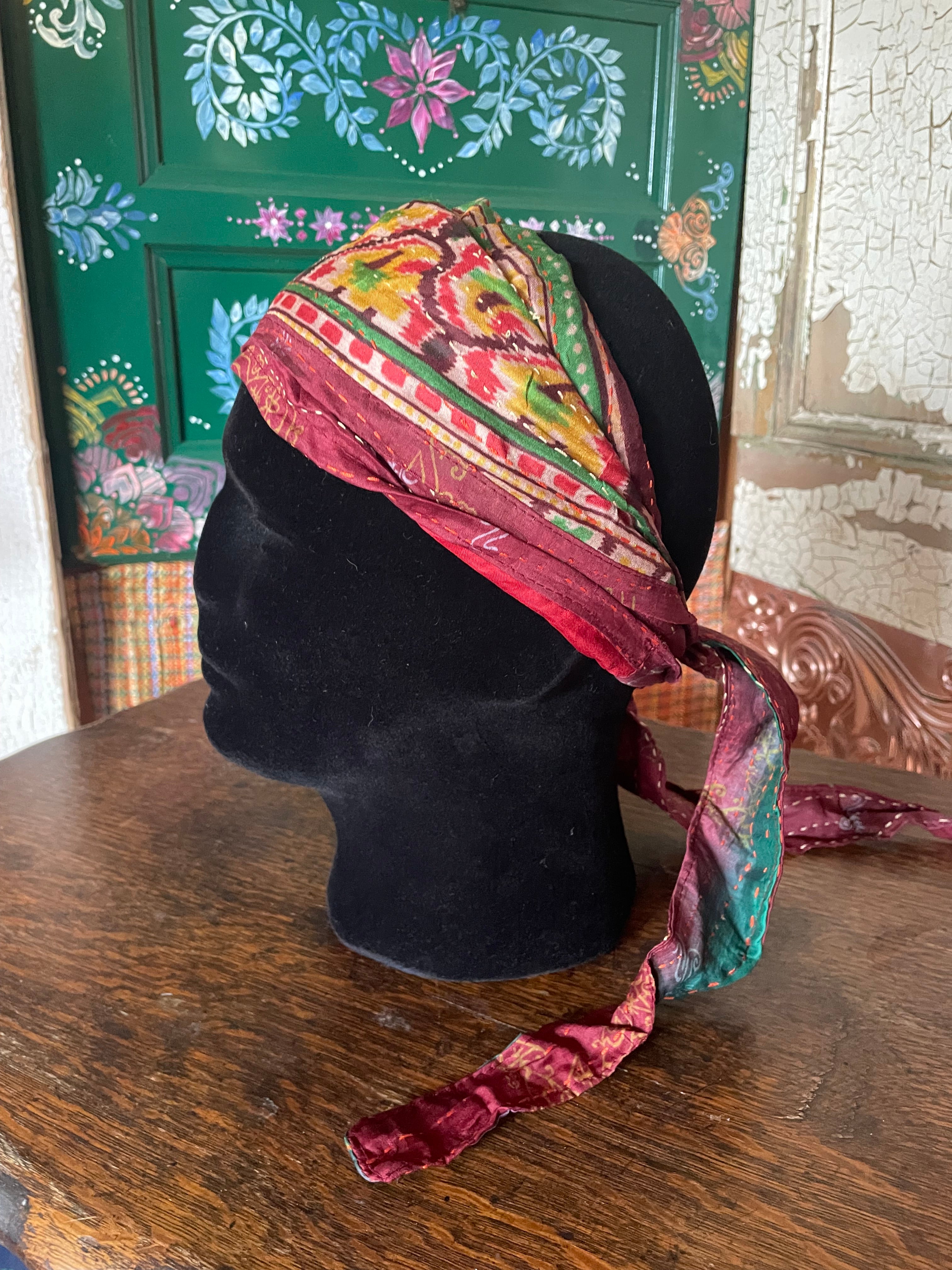 Silk kantha Head Scarf -Reversable
