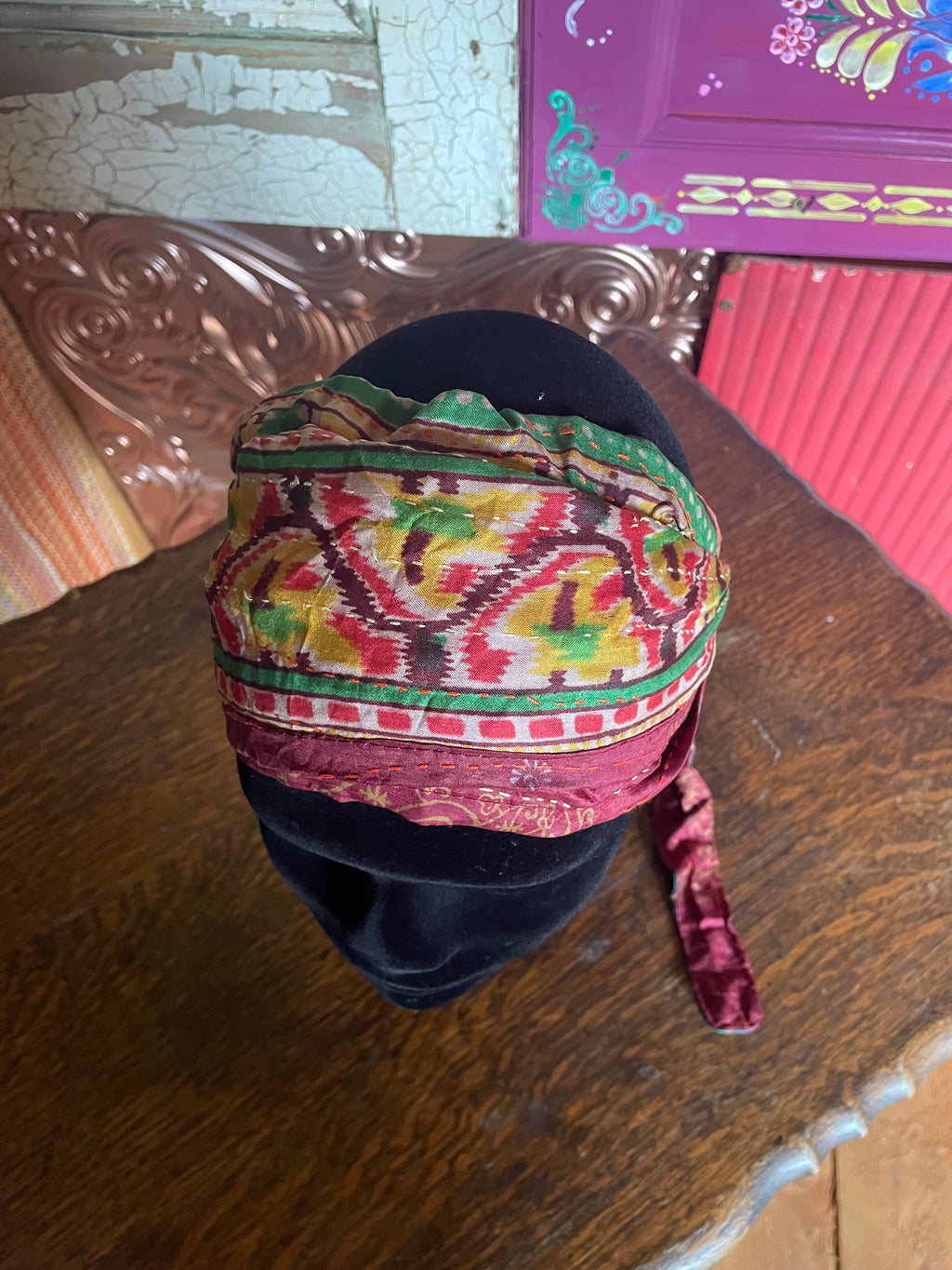 Silk kantha Head Scarf -Reversable