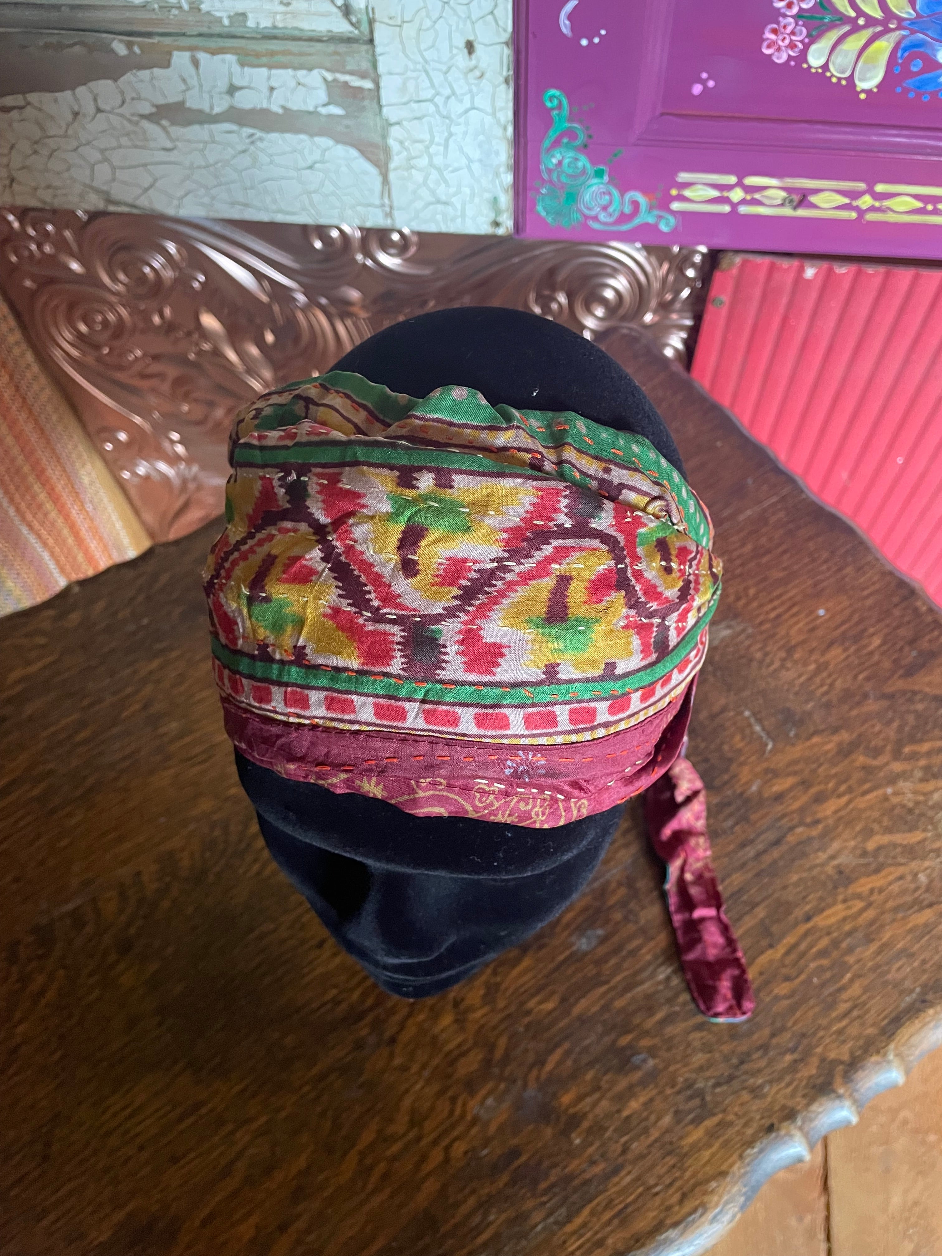 Silk kantha Head Scarf -Reversable