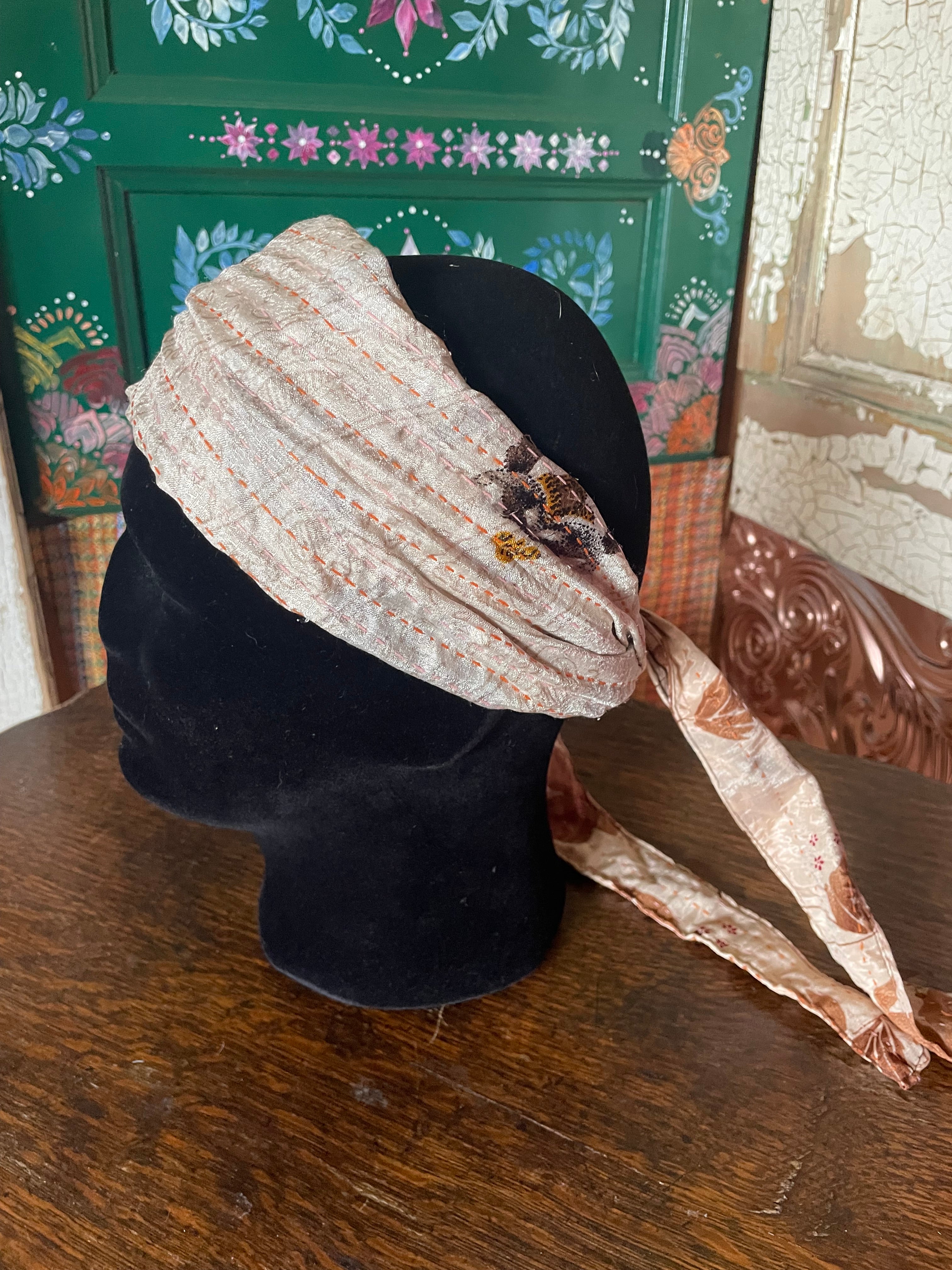 Silk kantha Head Scarf -Reversable