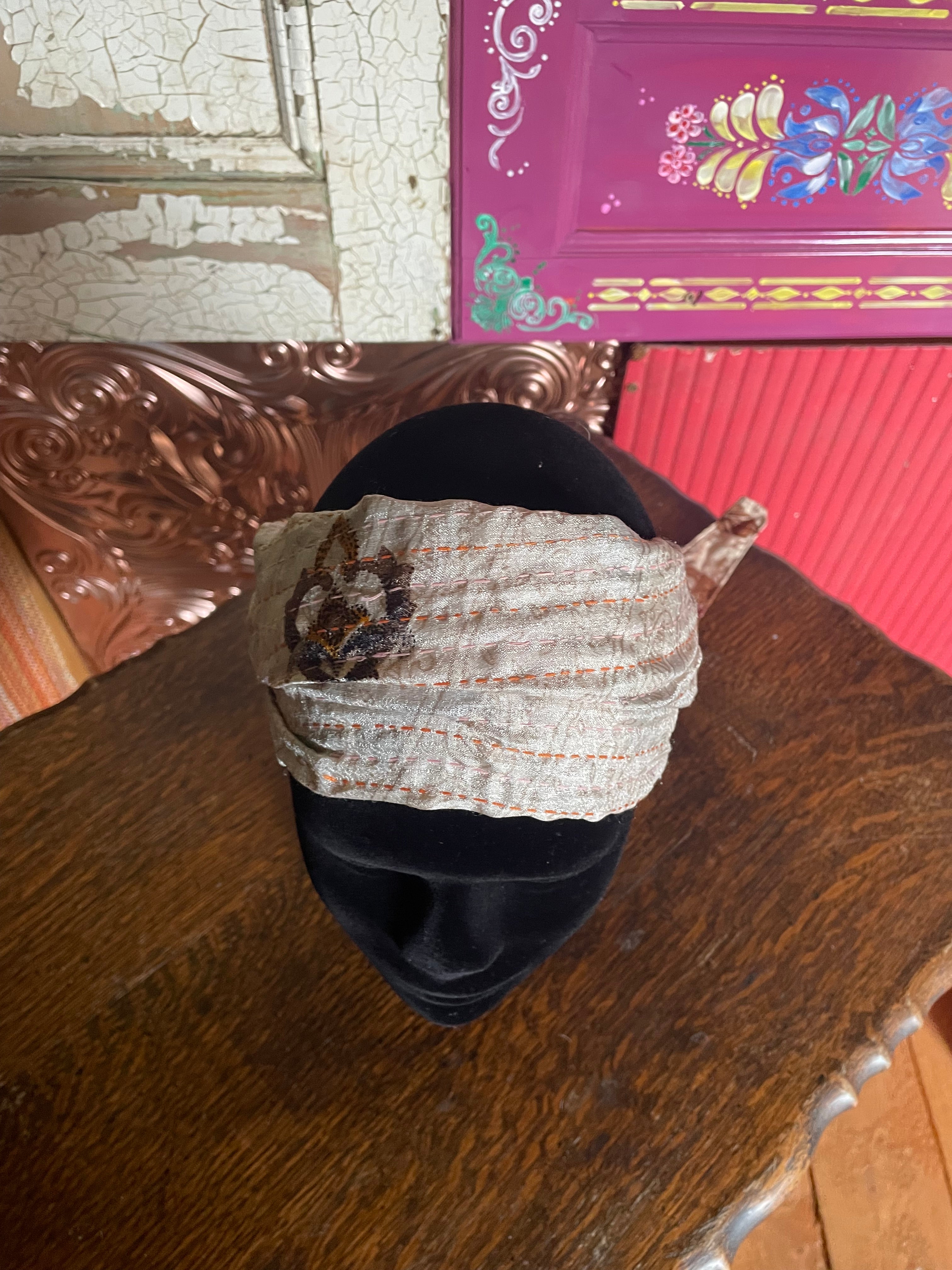 Silk kantha Head Scarf -Reversable