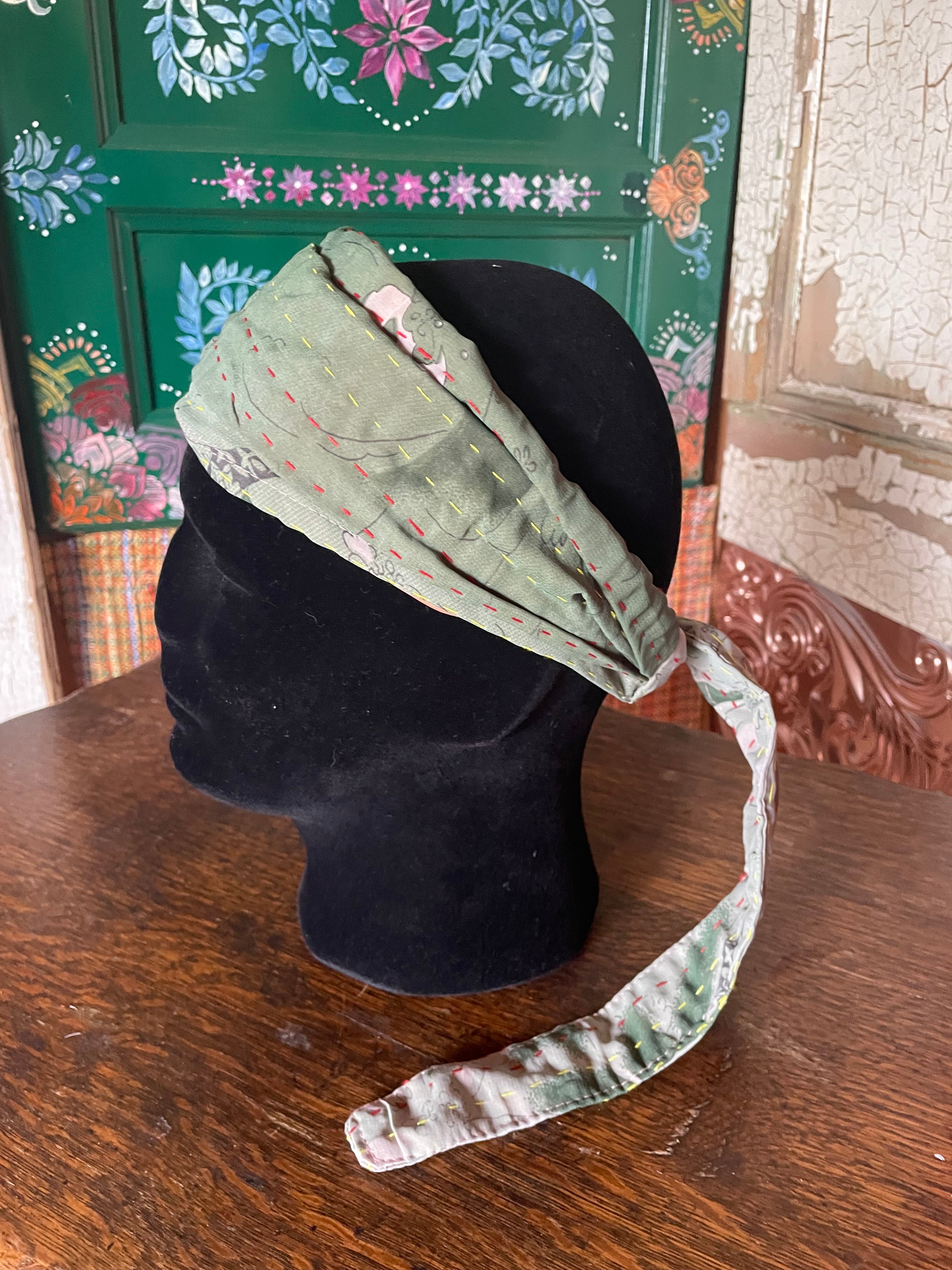 Silk kantha Head Scarf -Reversable