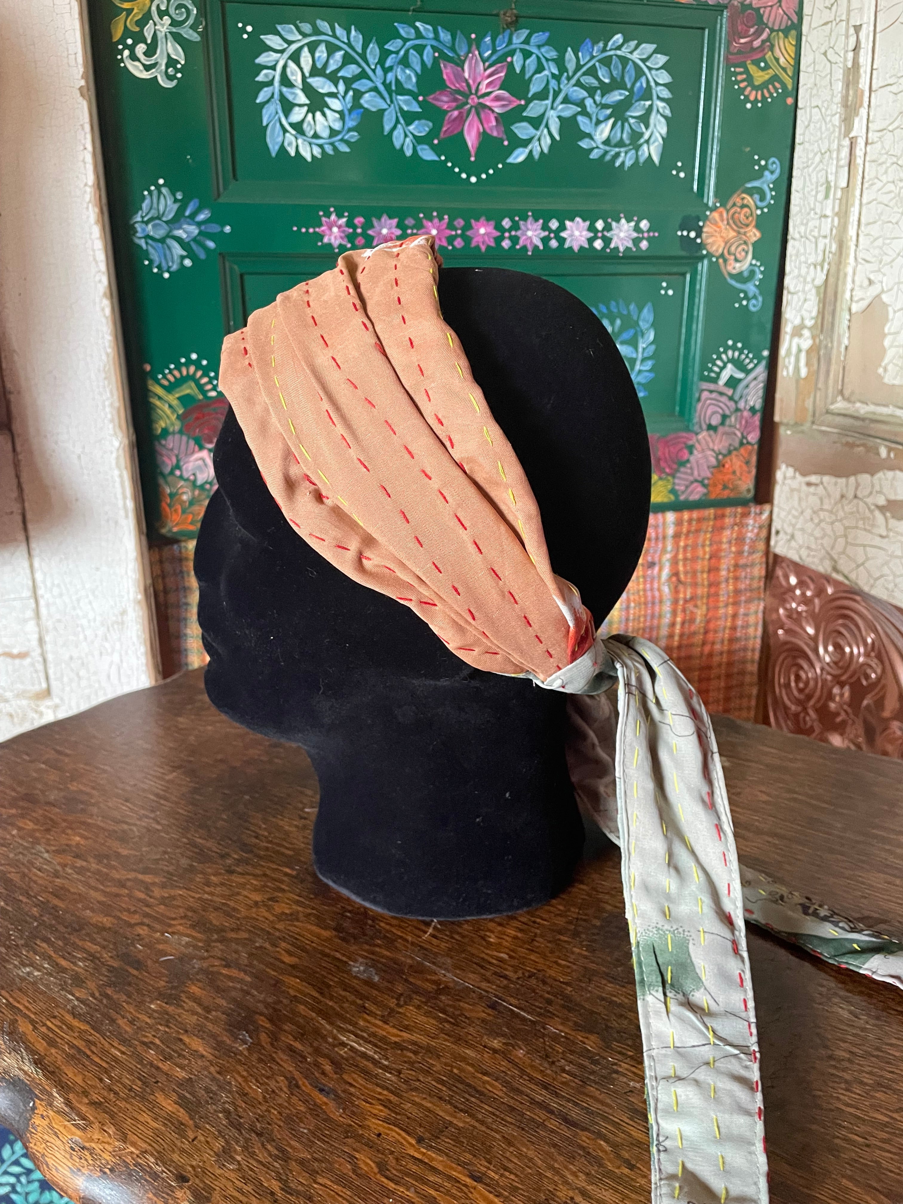 Silk kantha Head Scarf -Reversable