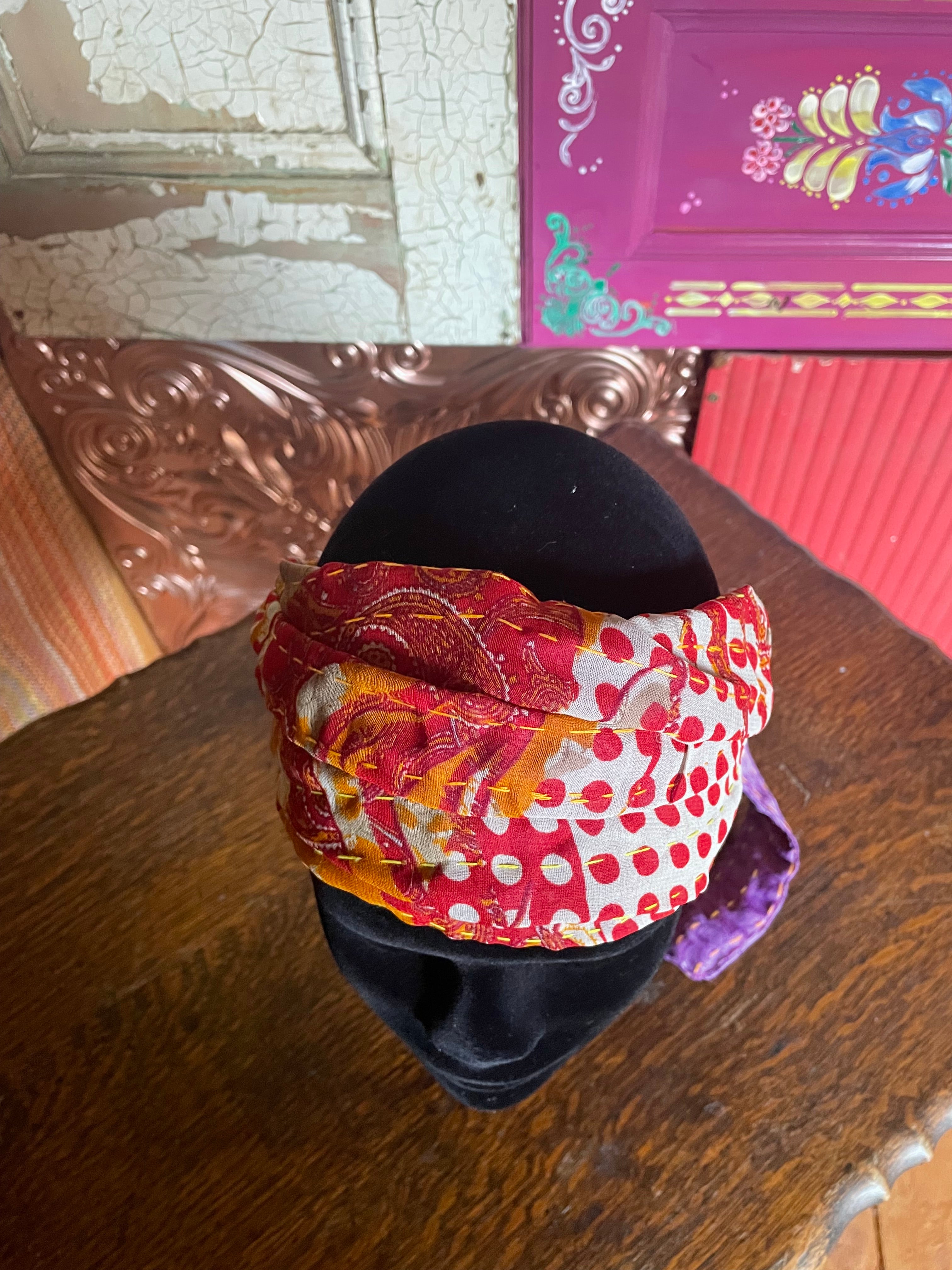 Silk kantha Head Scarf -Reversable