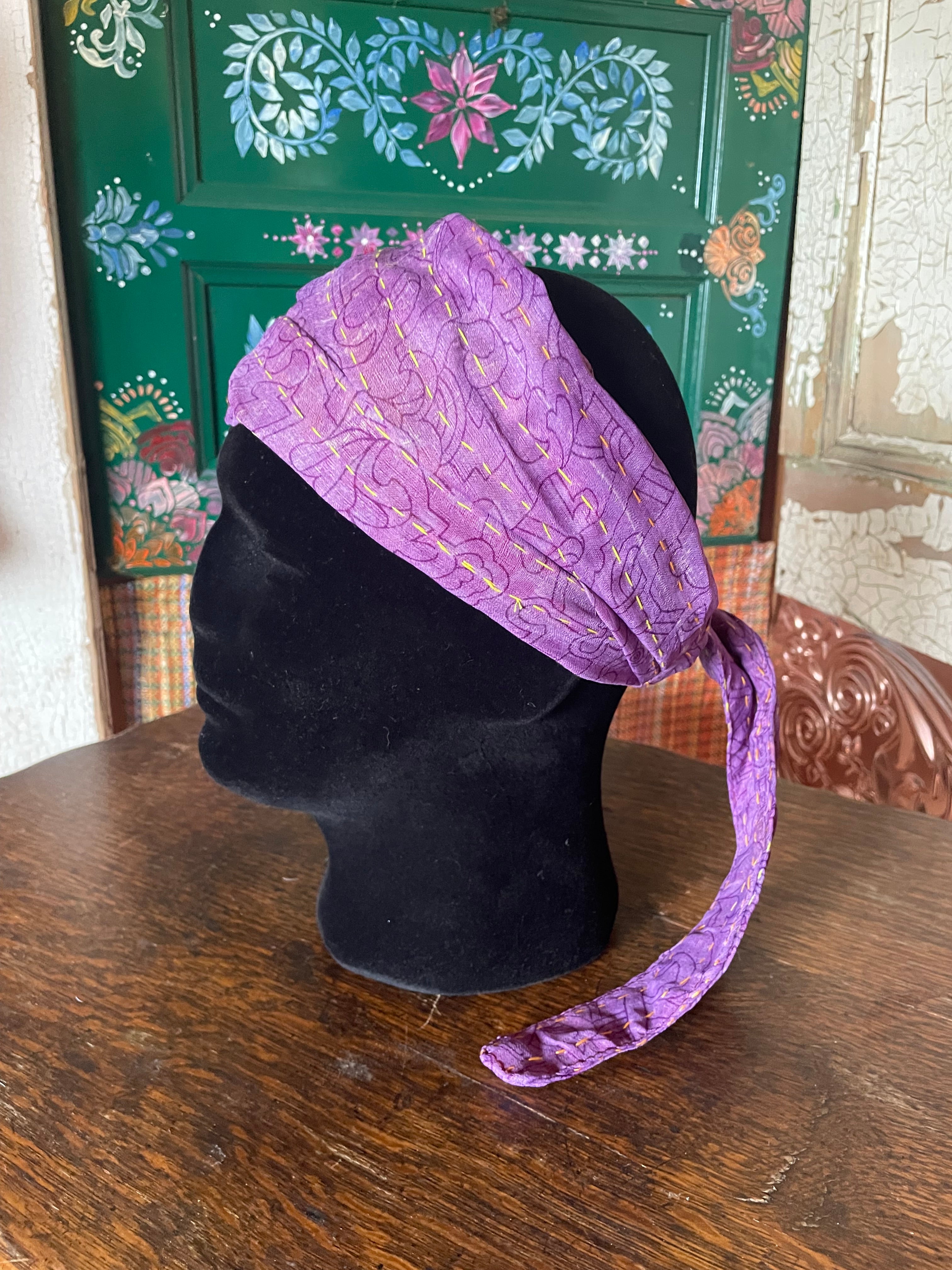 Silk kantha Head Scarf -Reversable