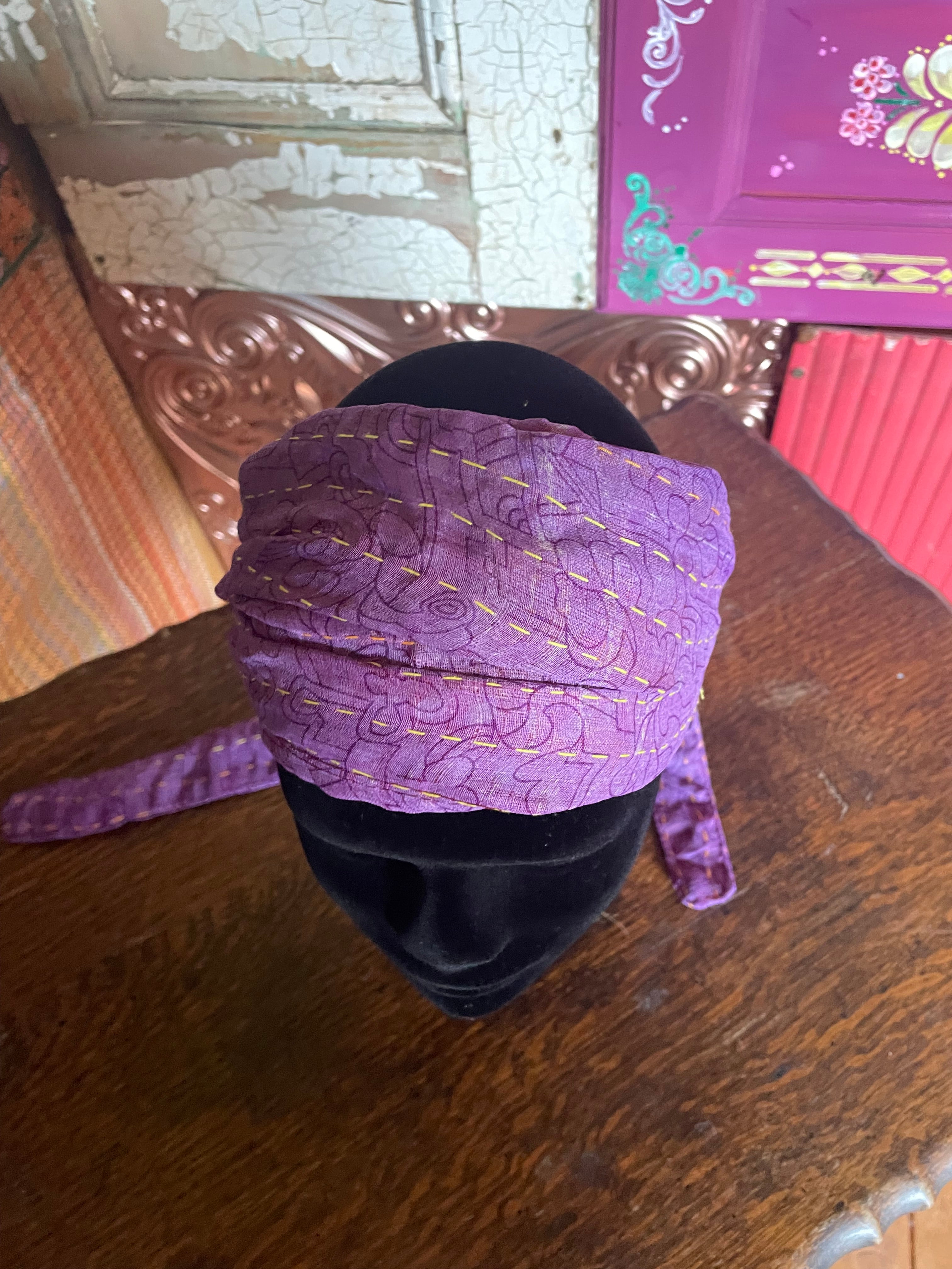 Silk kantha Head Scarf -Reversable