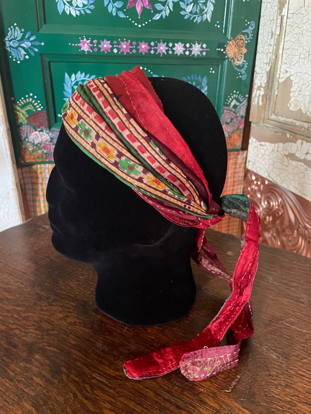 Silk kantha Head Scarf -Reversable