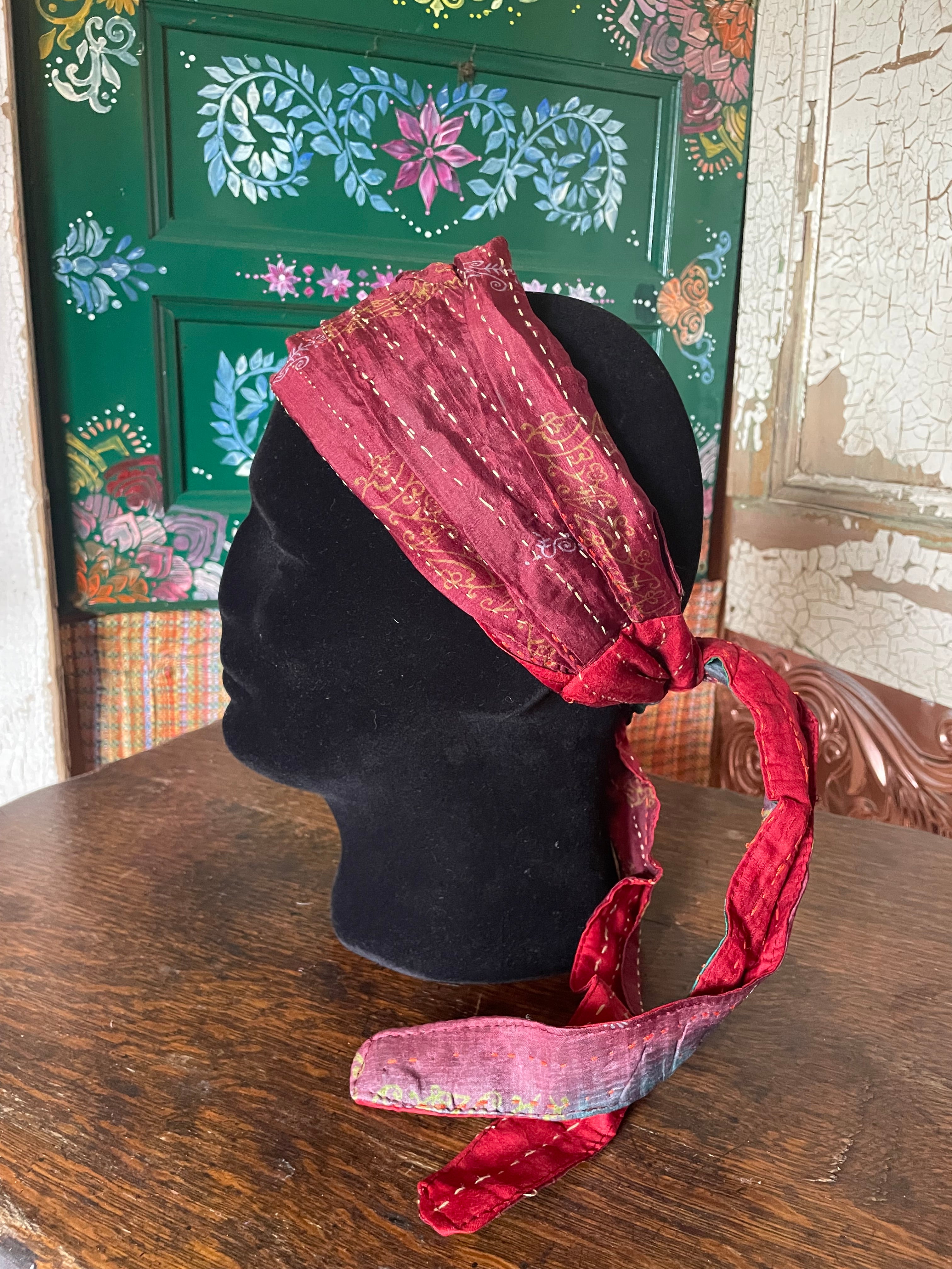 Silk kantha Head Scarf -Reversable