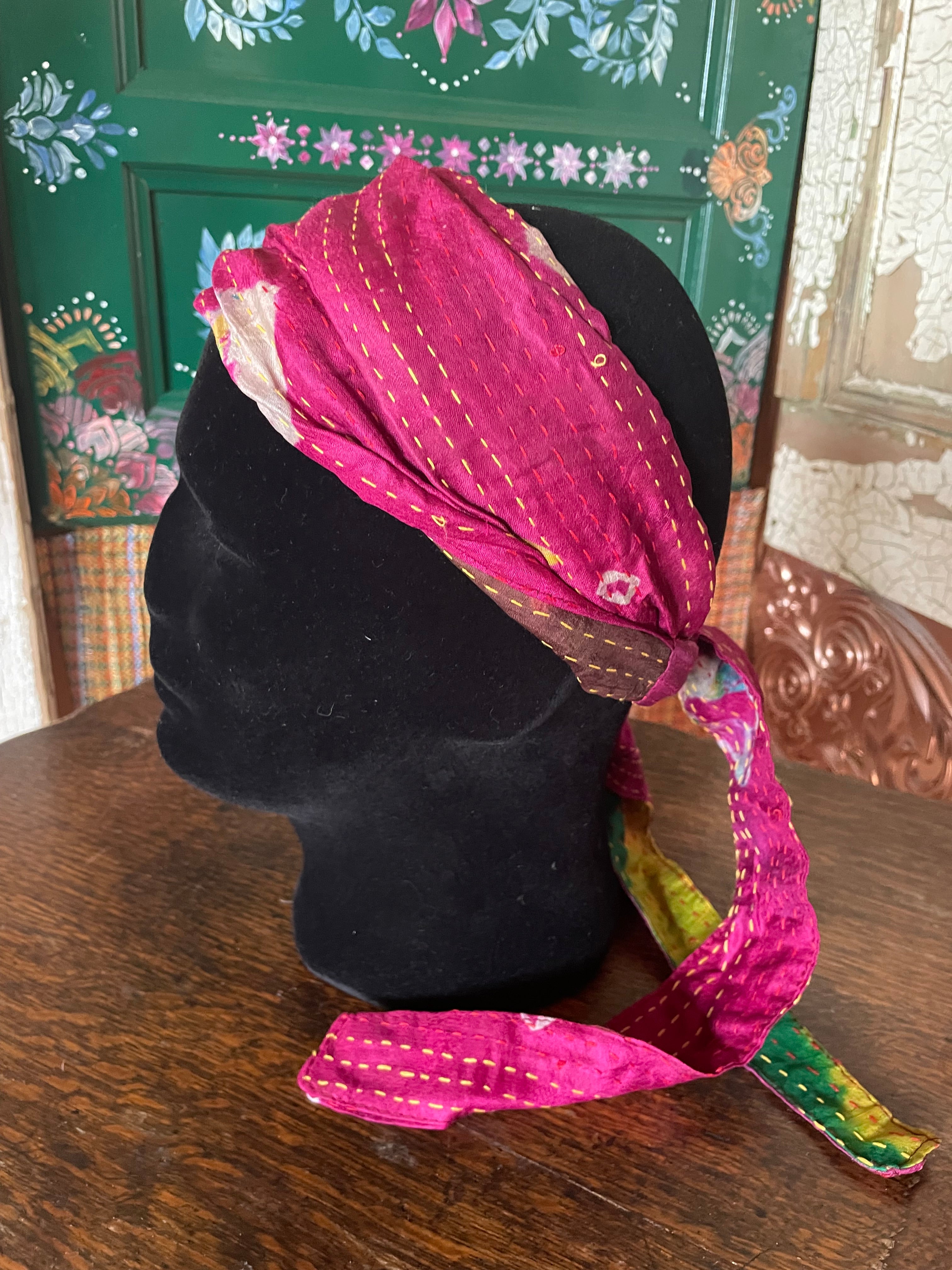 Silk kantha Head Scarf -Reversable