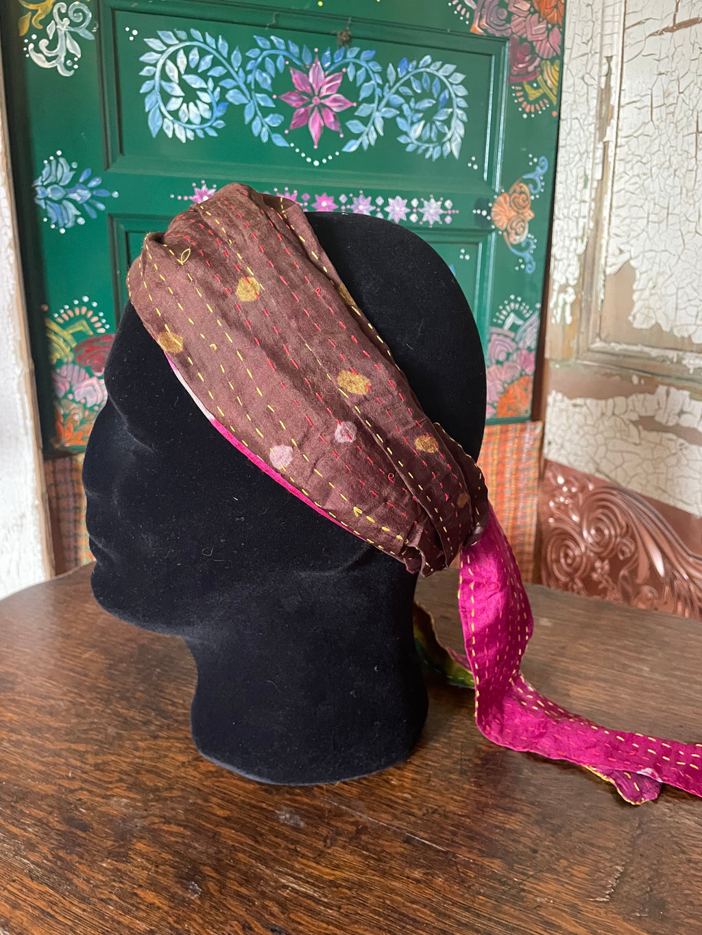 Silk kantha Head Scarf -Reversable