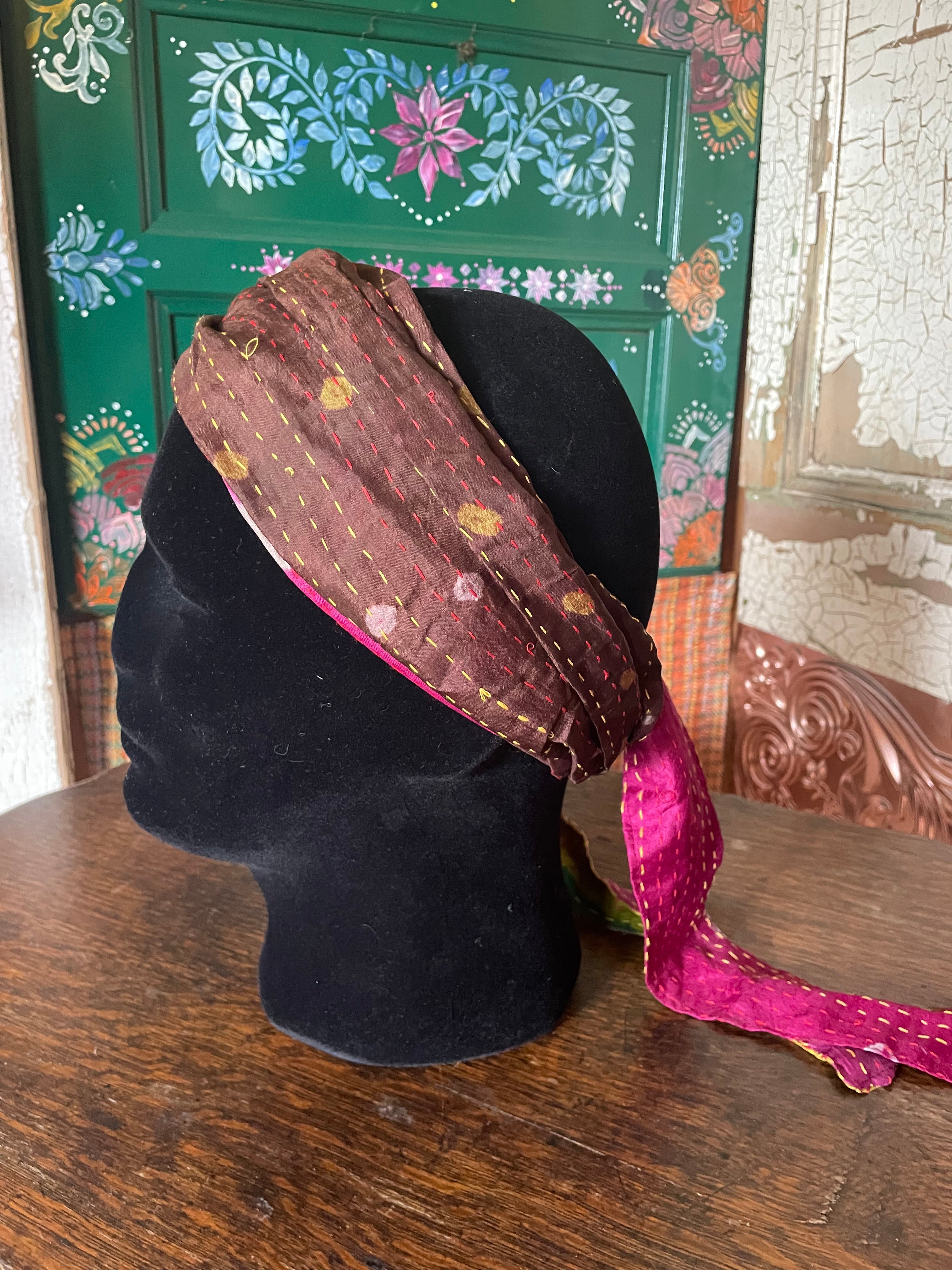 Silk kantha Head Scarf -Reversable