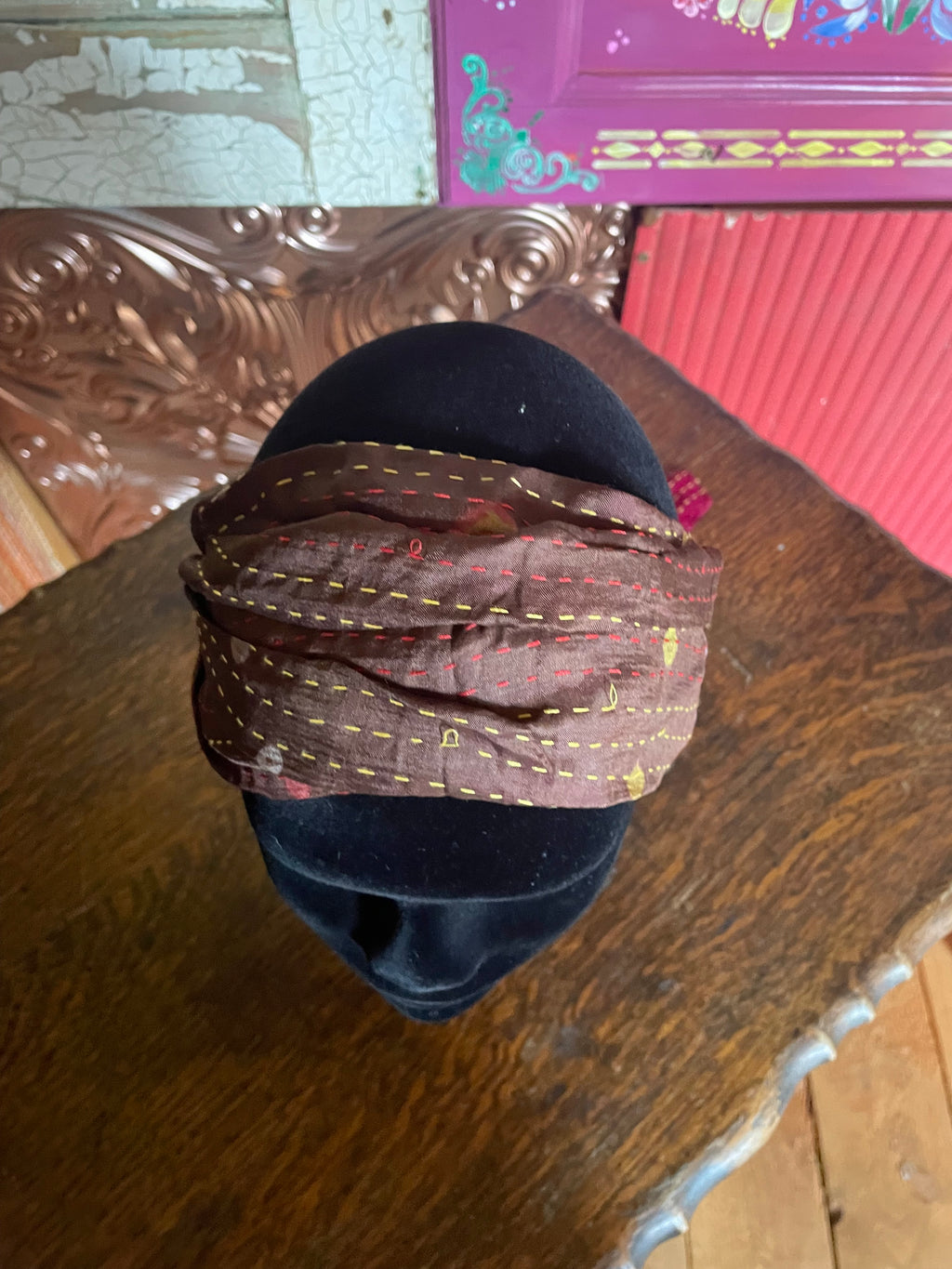 Silk kantha Head Scarf -Reversable