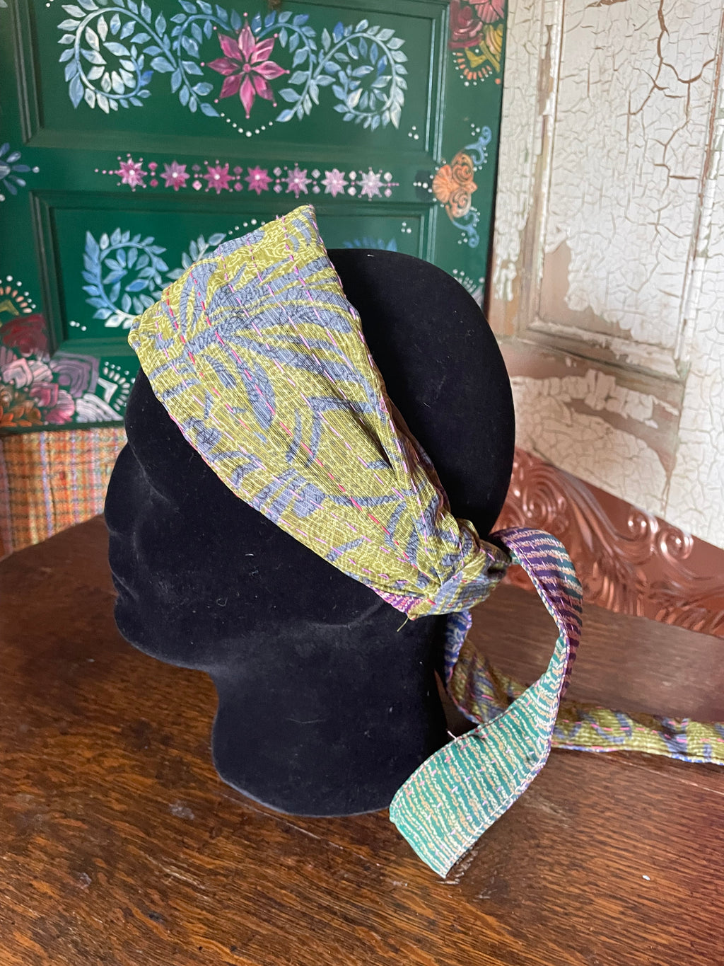 Silk kantha Head Scarf -Reversable