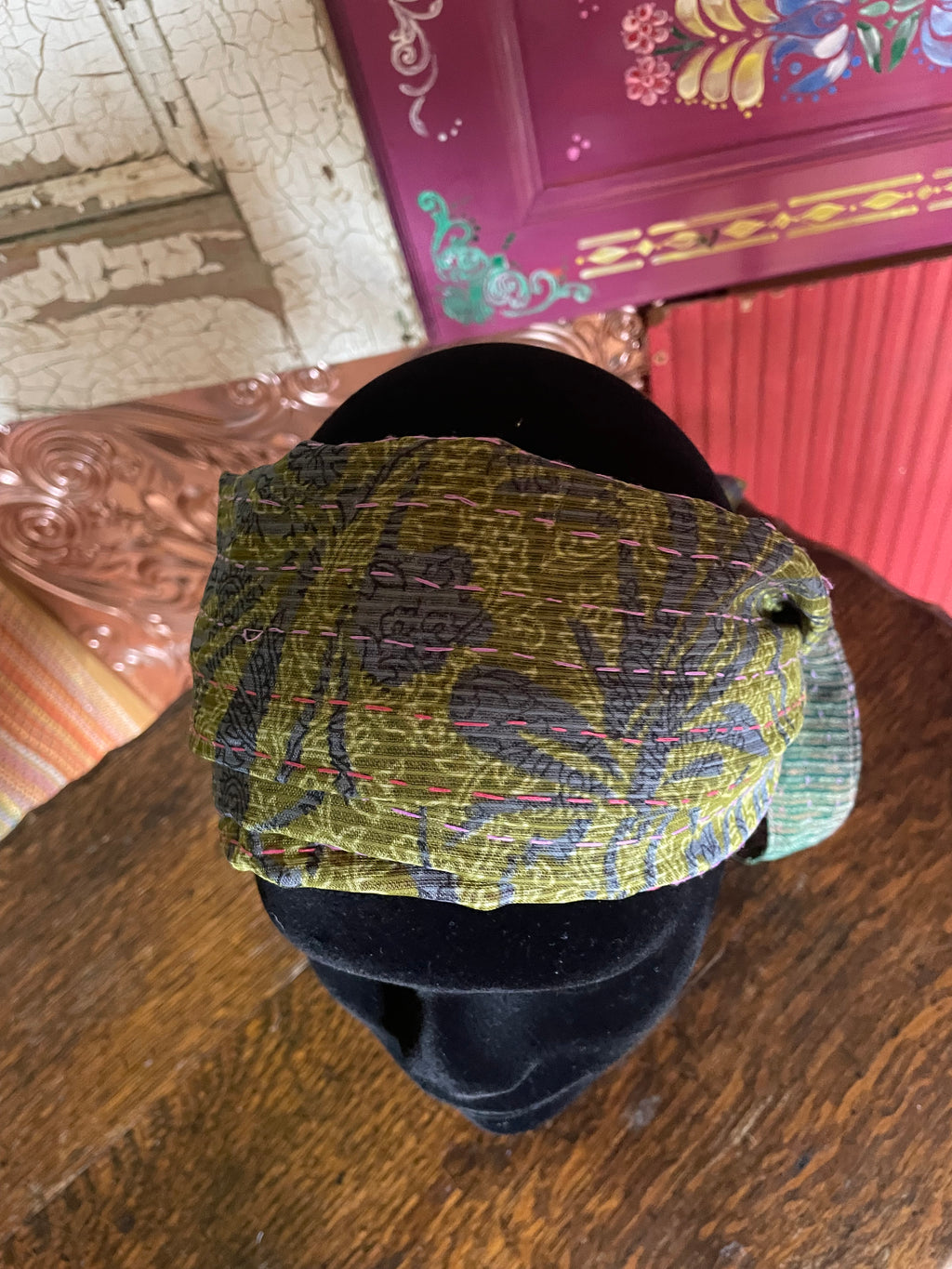 Silk kantha Head Scarf -Reversable