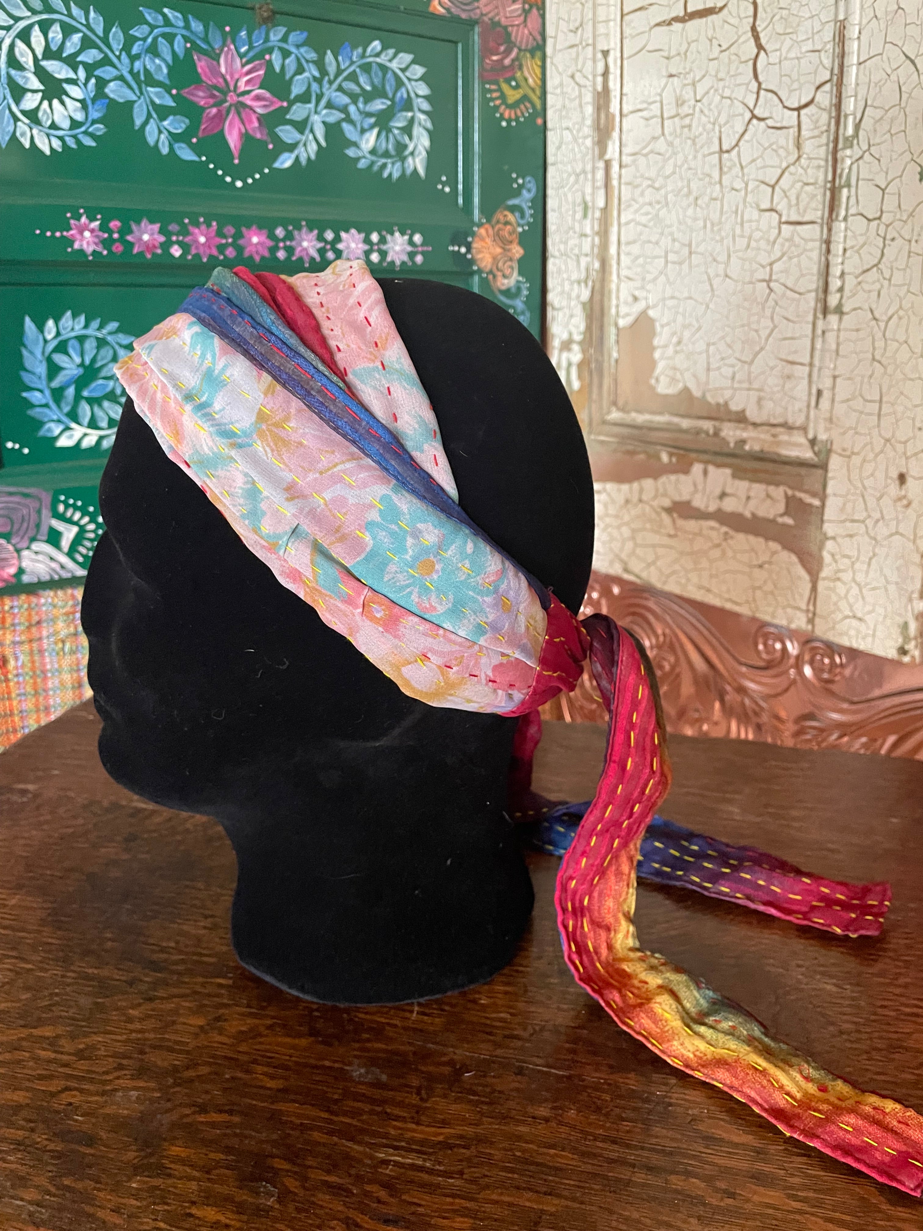 Silk kantha Head Scarf -Reversable