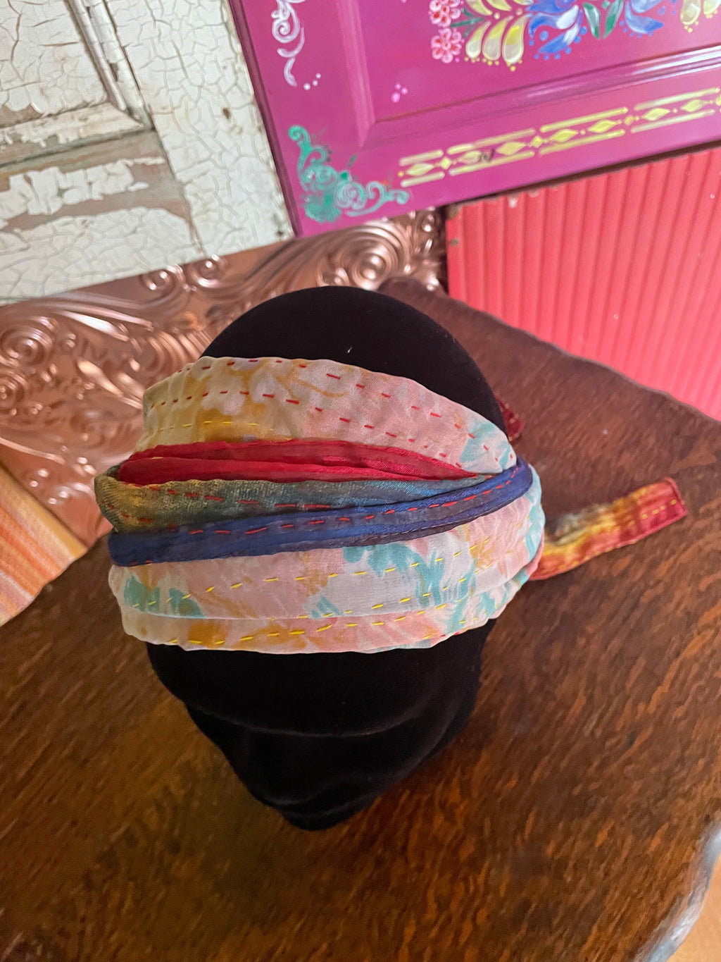 Silk kantha Head Scarf -Reversable