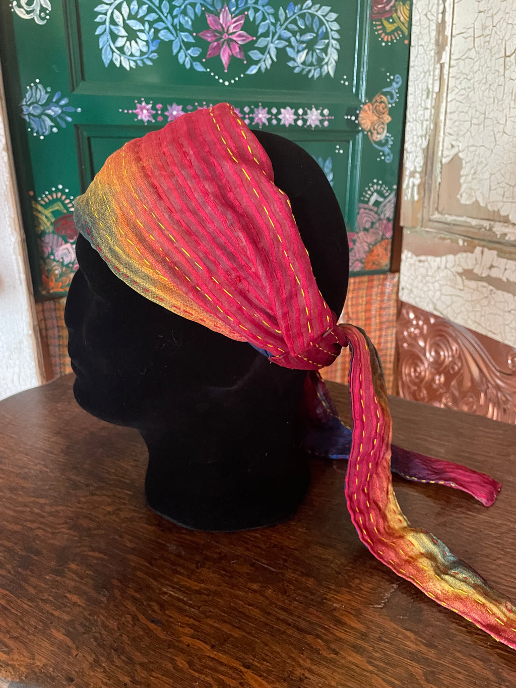 Silk kantha Head Scarf -Reversable