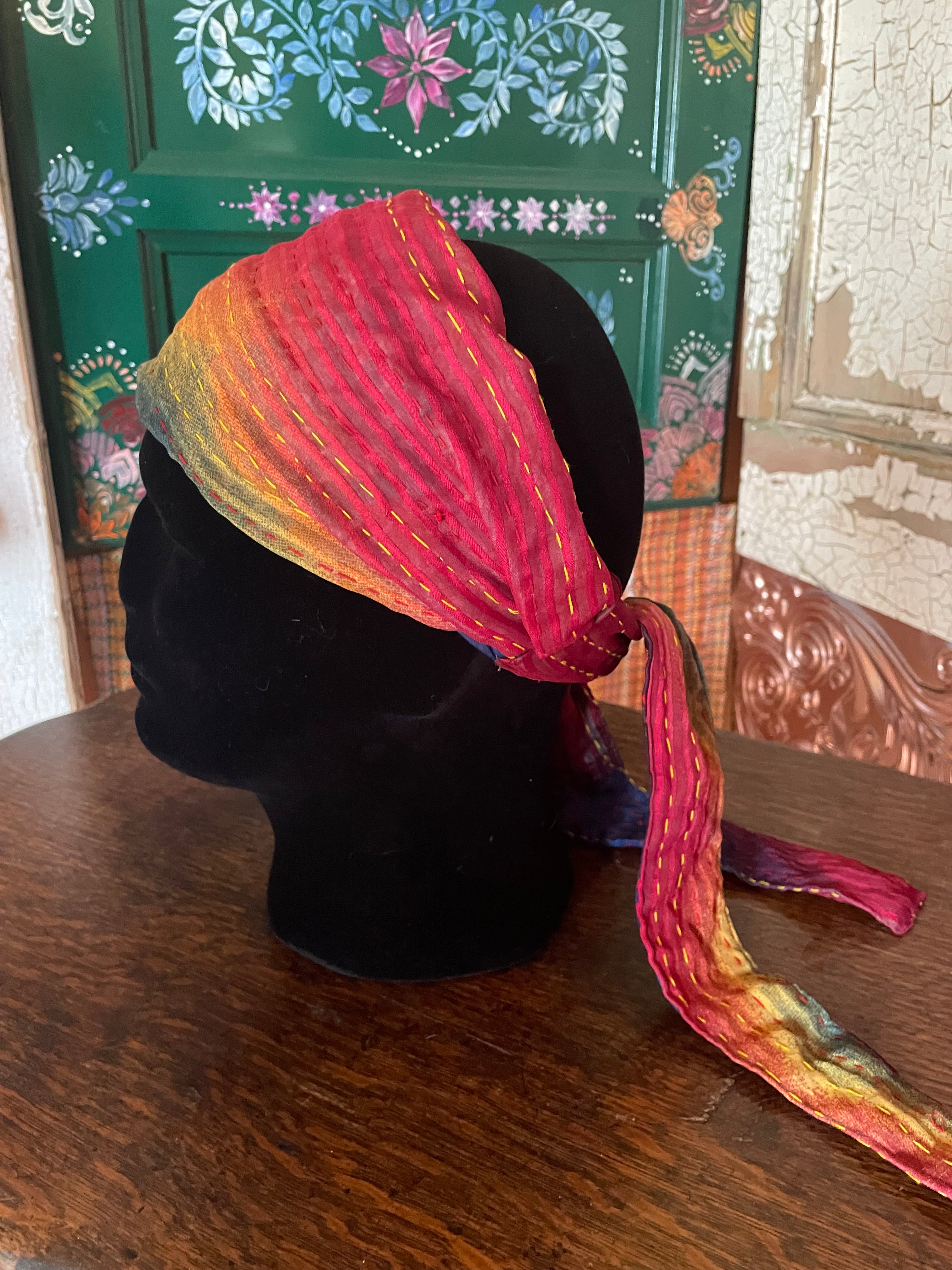 Silk kantha Head Scarf -Reversable