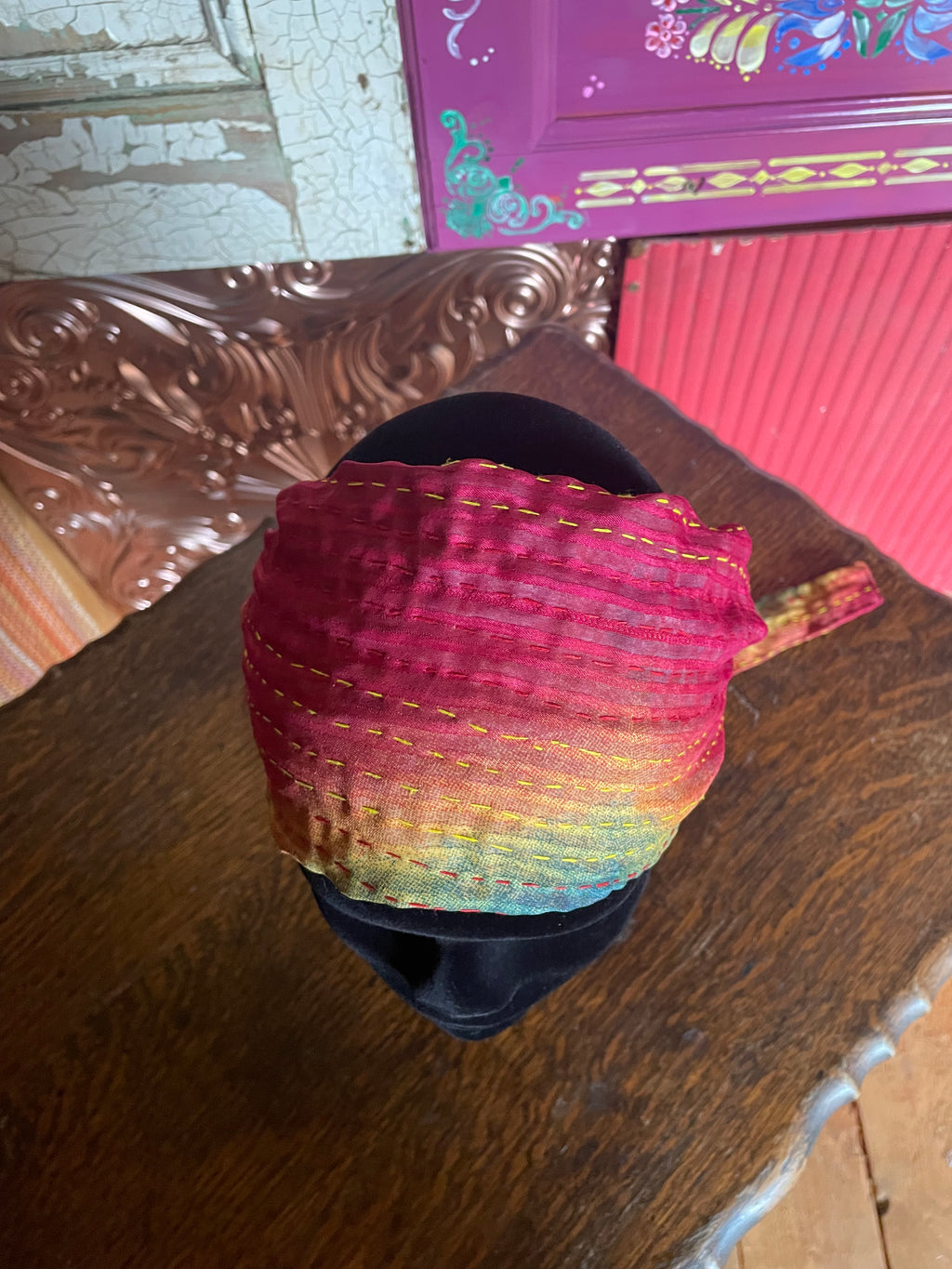Silk kantha Head Scarf -Reversable