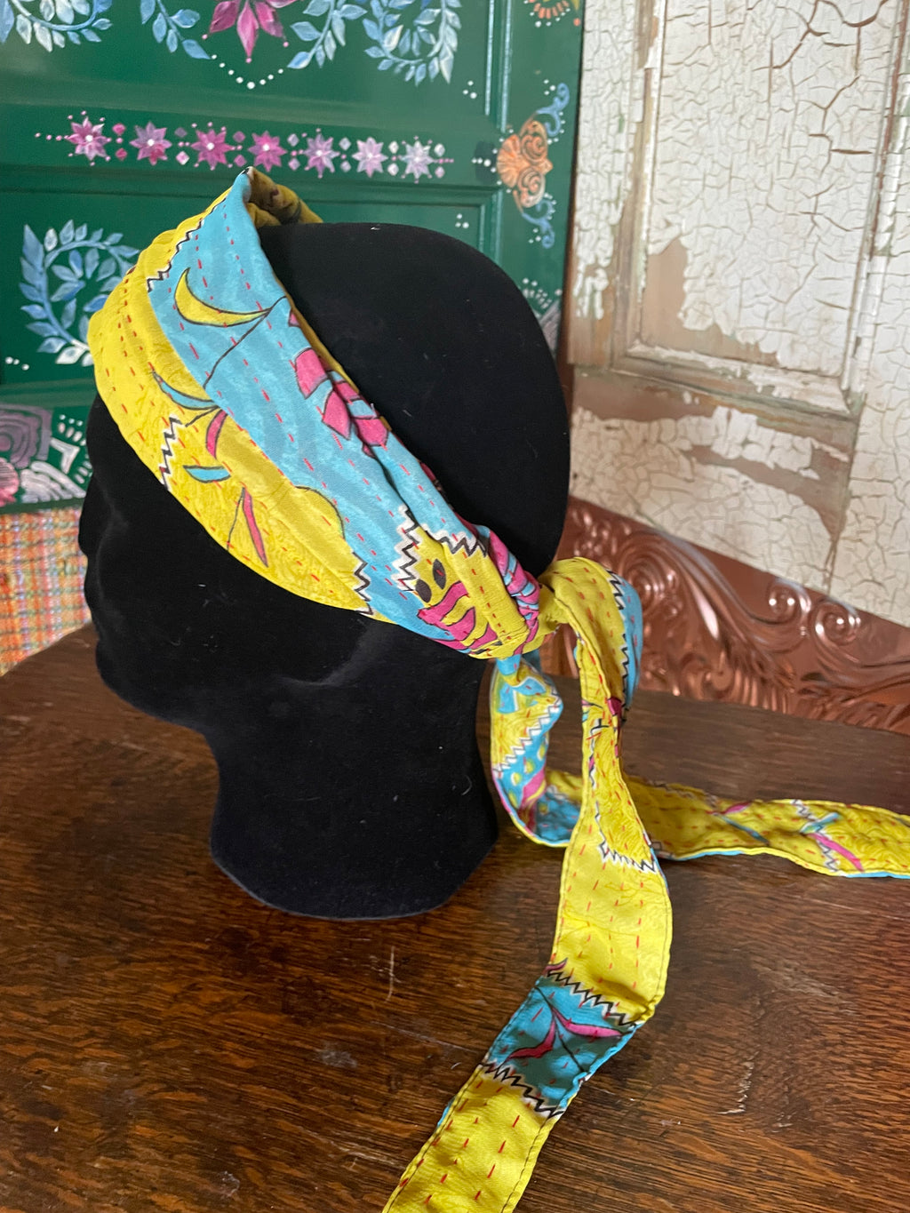 Silk kantha Head Scarf -Reversable