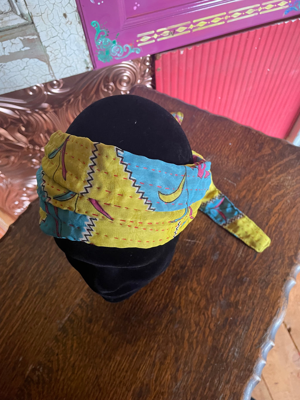 Silk kantha Head Scarf -Reversable