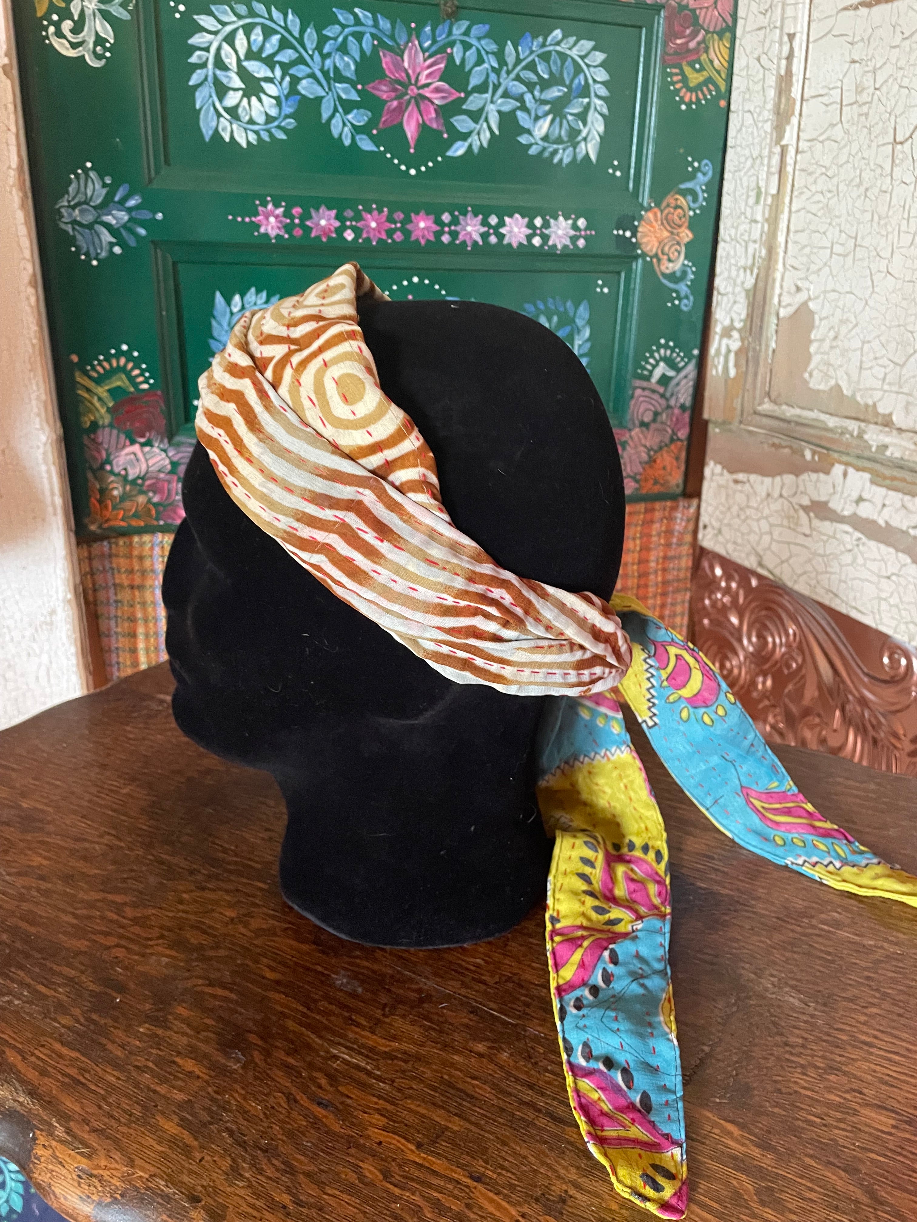 Silk kantha Head Scarf -Reversable