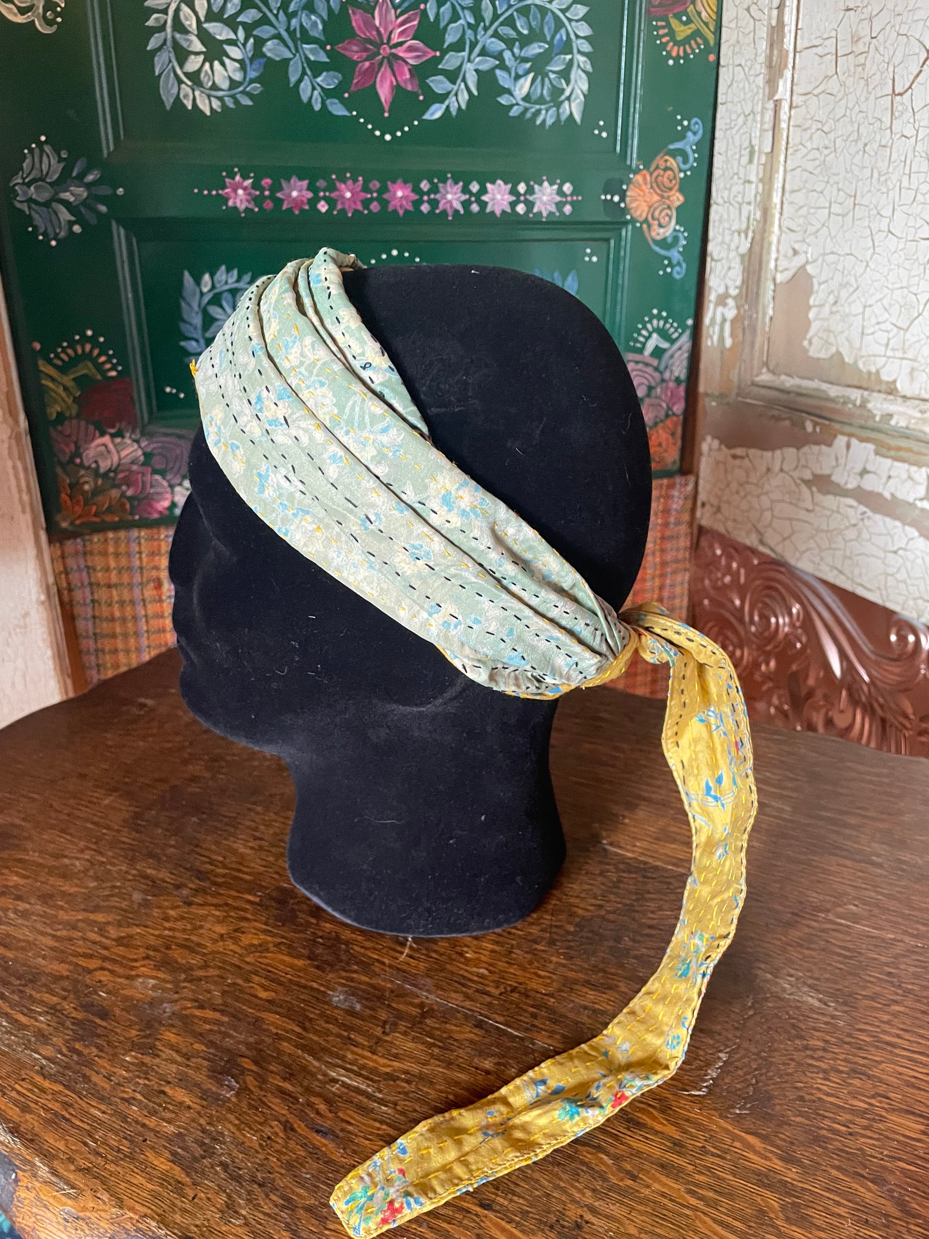 Silk kantha Head Scarf -Reversable