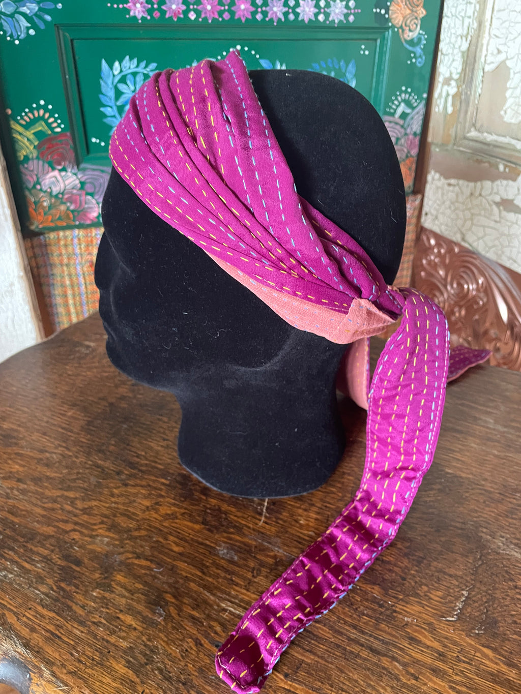 Silk kantha Head Scarf -Reversable