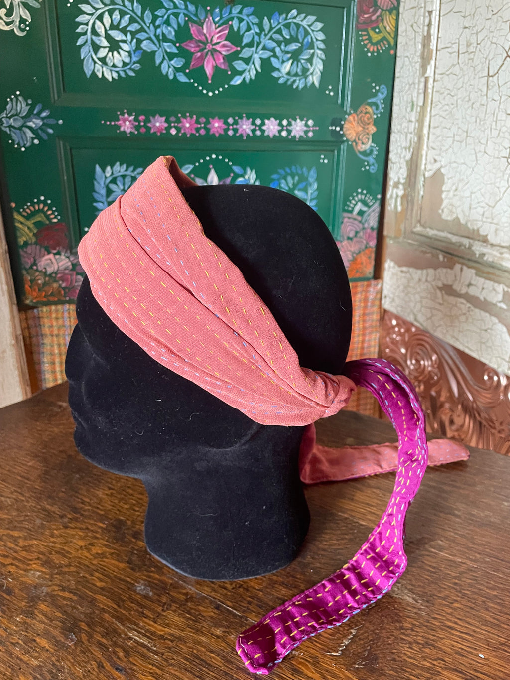 Silk kantha Head Scarf -Reversable