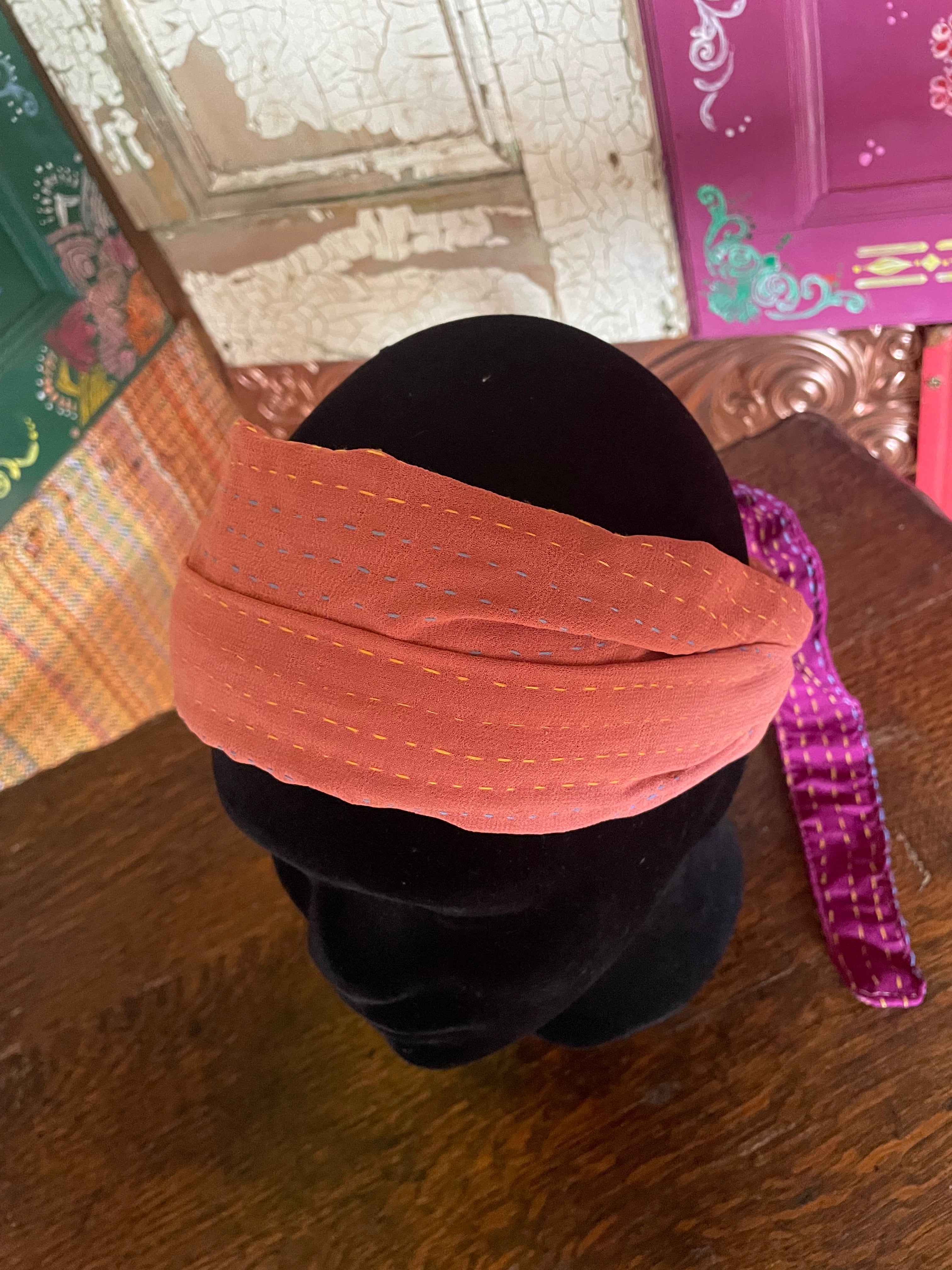 Silk kantha Head Scarf -Reversable