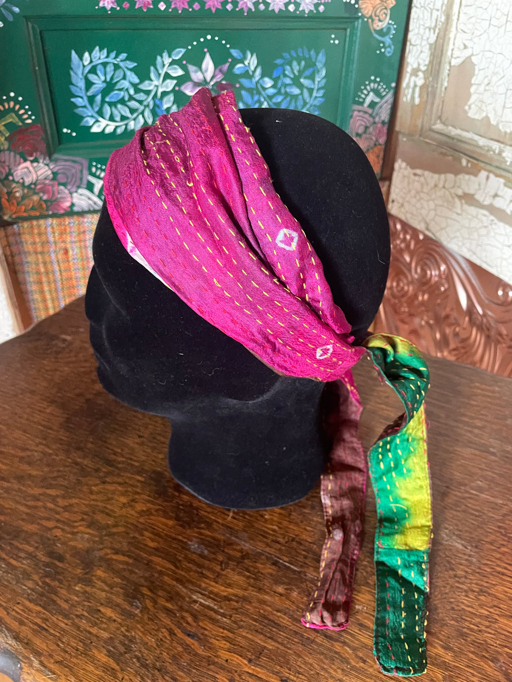 Silk kantha Head Scarf -Reversable