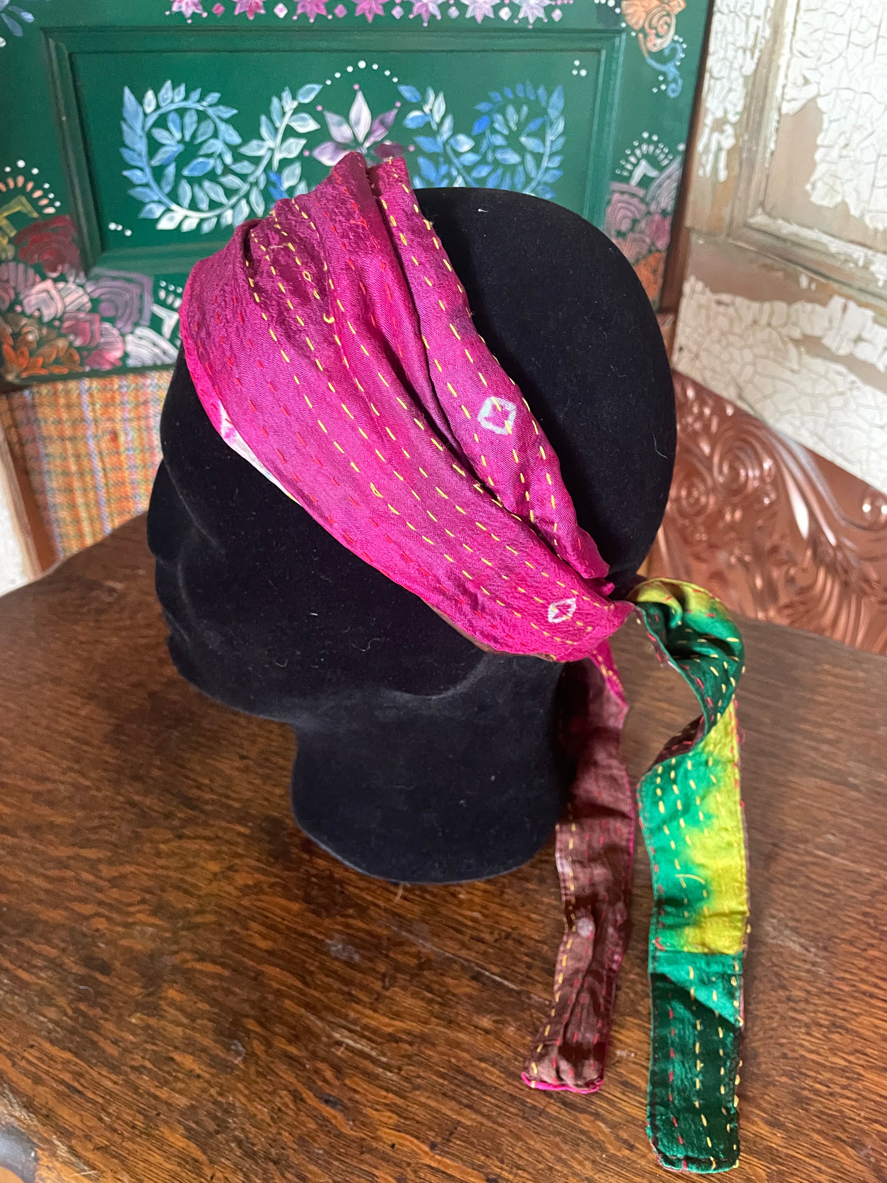 Silk kantha Head Scarf -Reversable