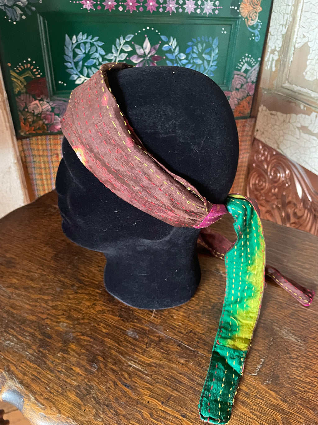 Silk kantha Head Scarf -Reversable