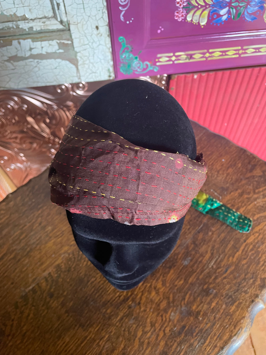 Silk kantha Head Scarf -Reversable