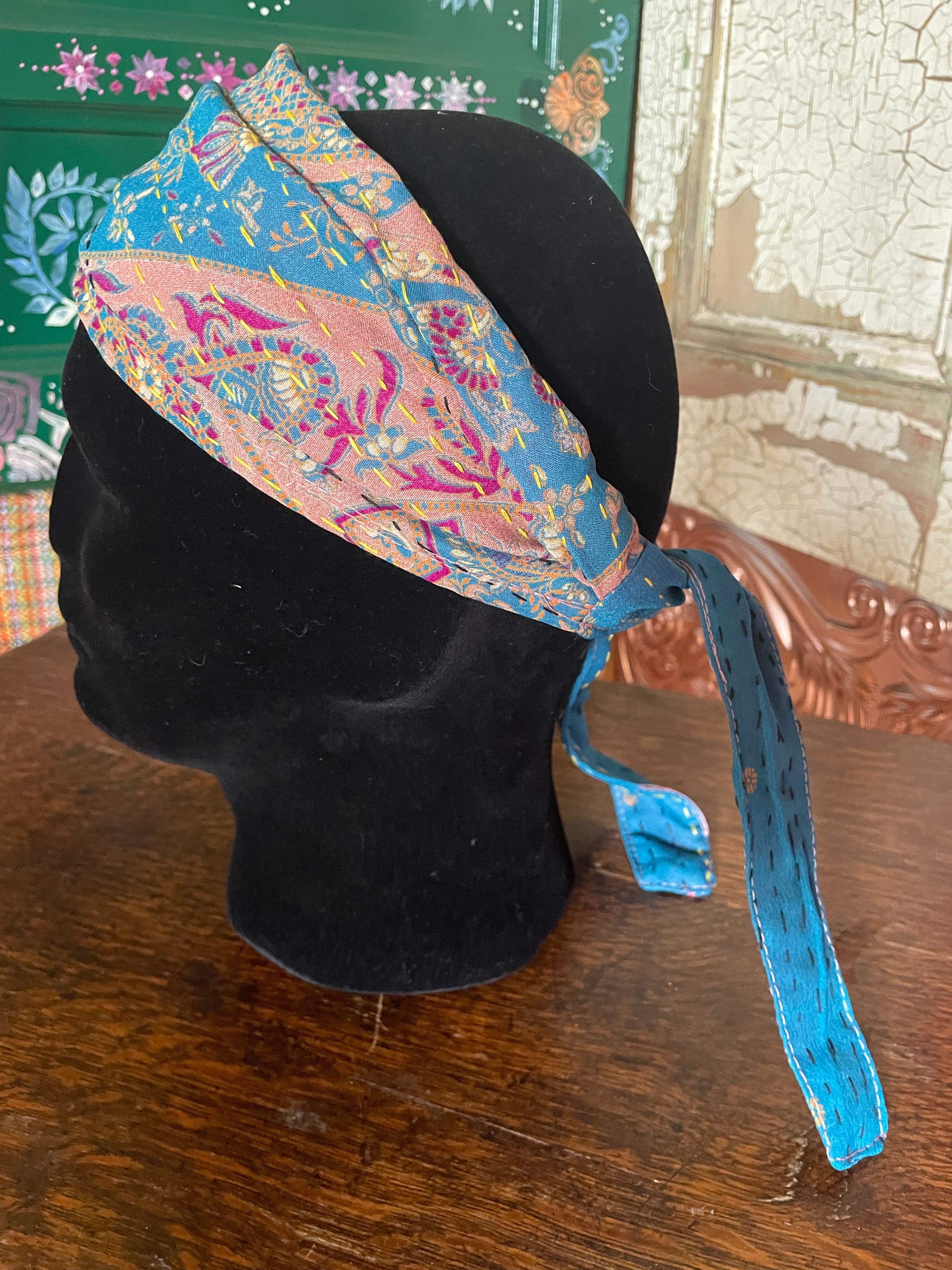 Silk kantha Head Scarf -Reversable