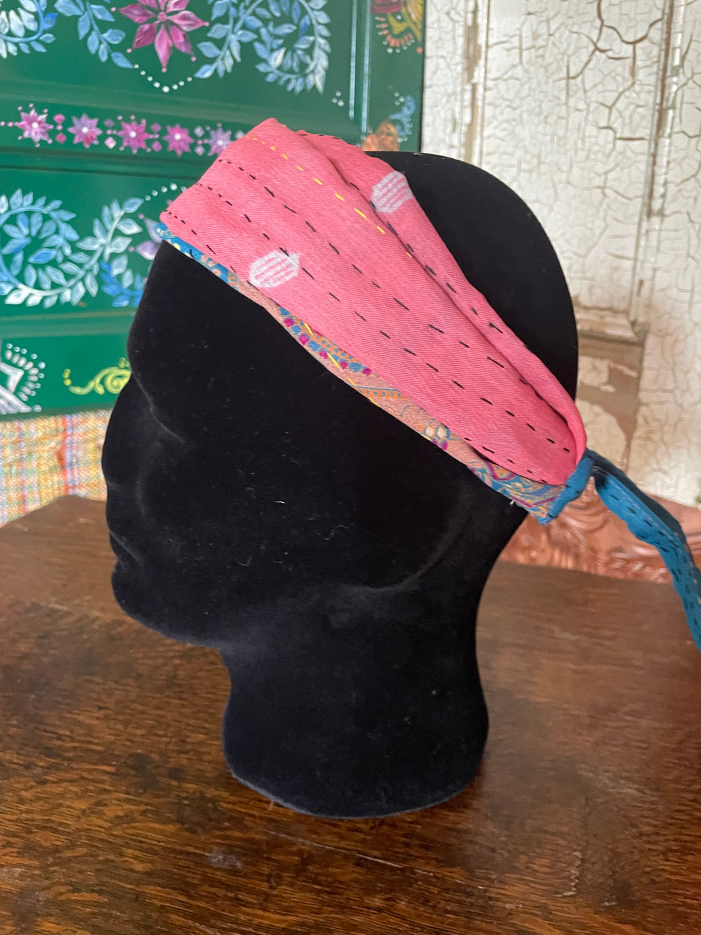 Silk kantha Head Scarf -Reversable