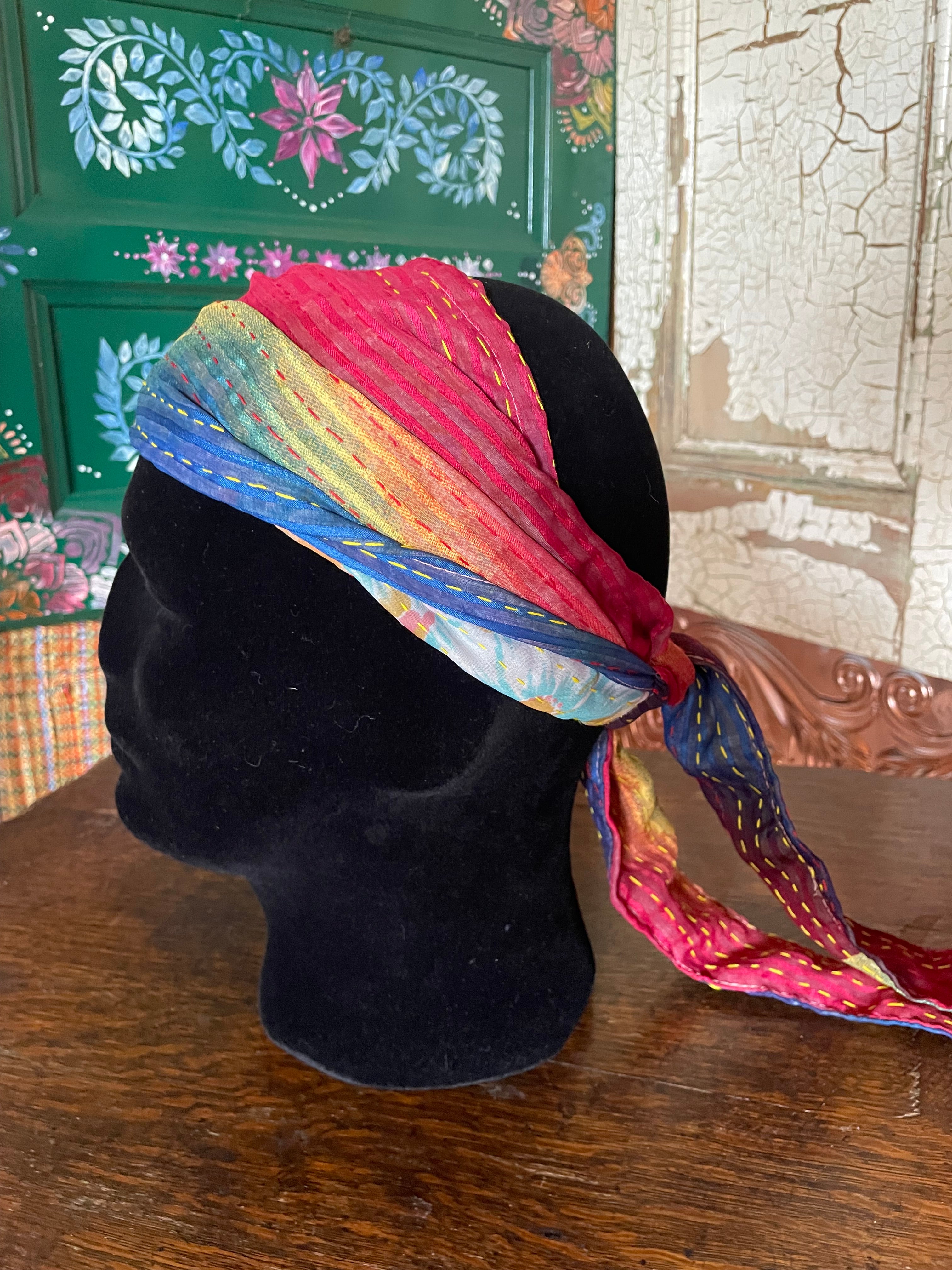 Silk kantha Head Scarf -Reversable