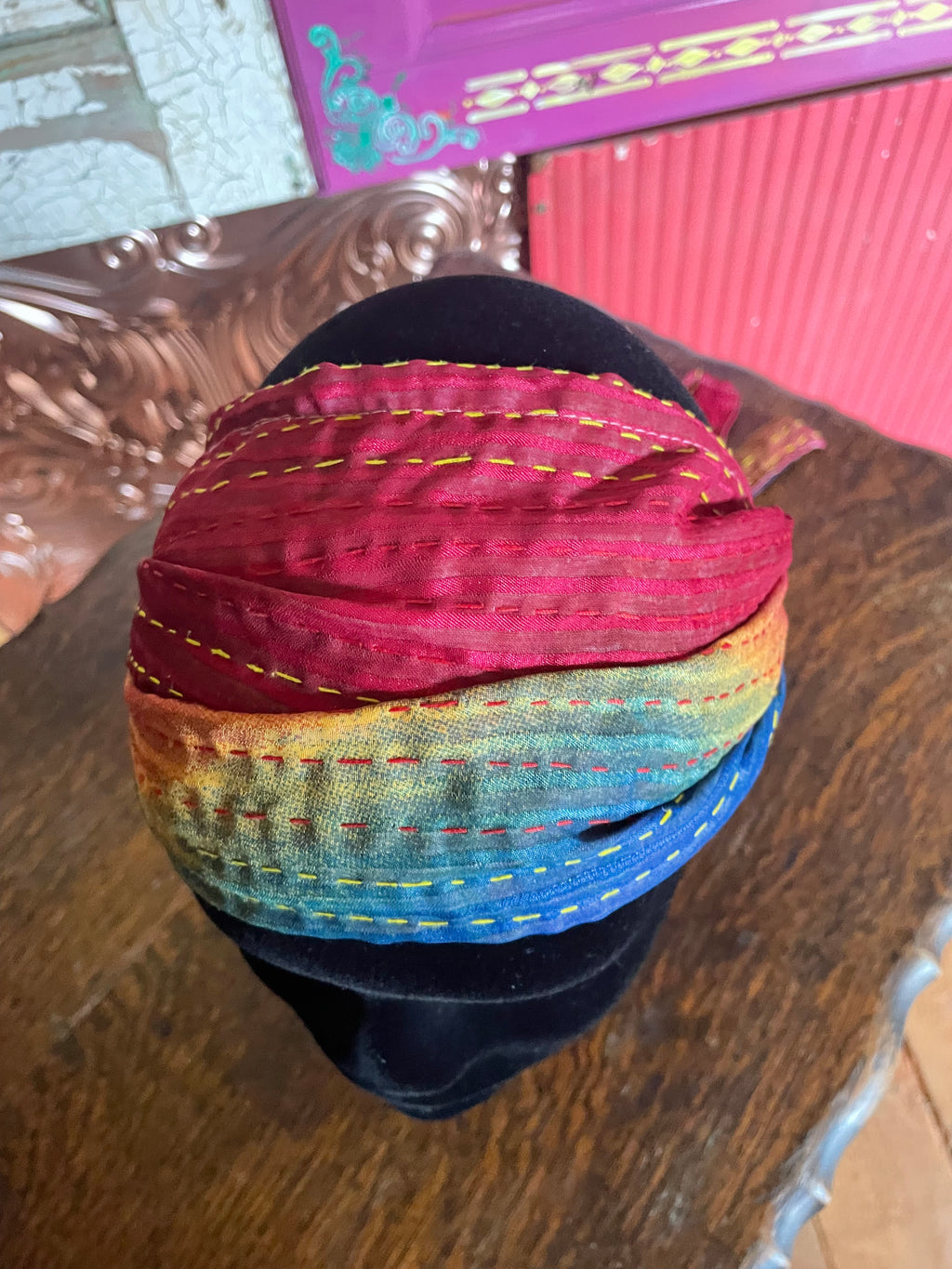 Silk kantha Head Scarf -Reversable