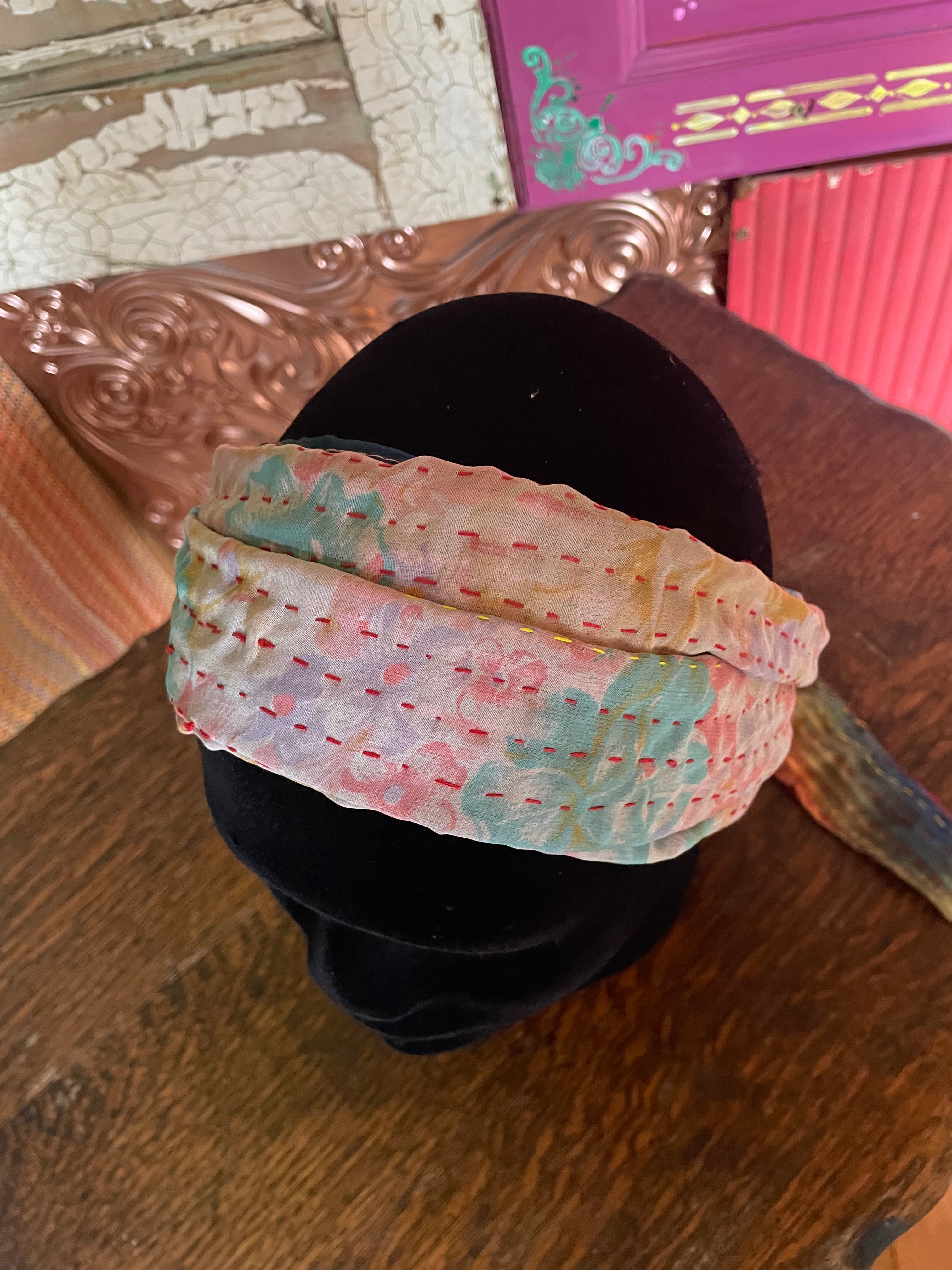 Silk kantha Head Scarf -Reversable