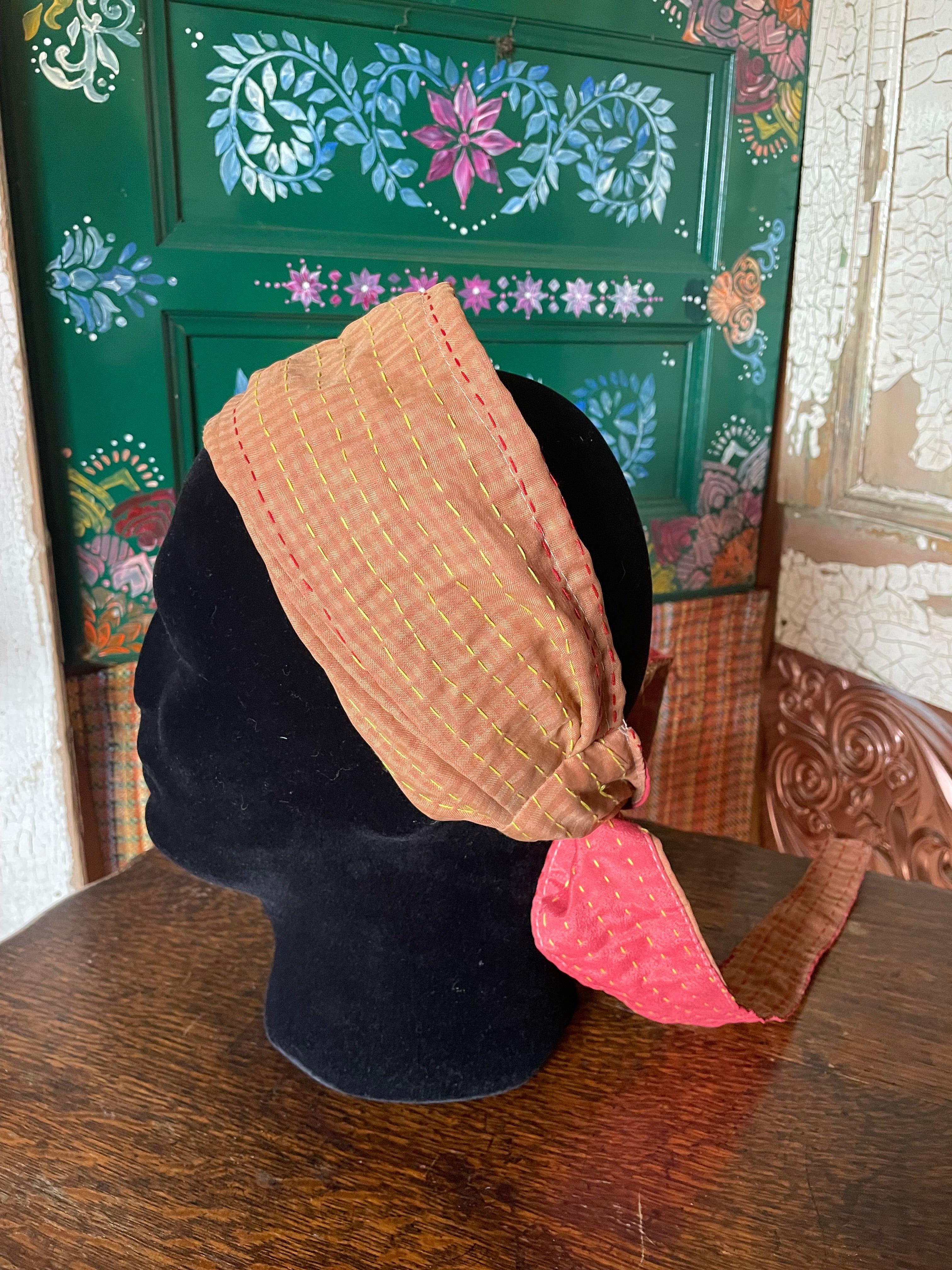 Silk kantha Head Scarf -Reversable