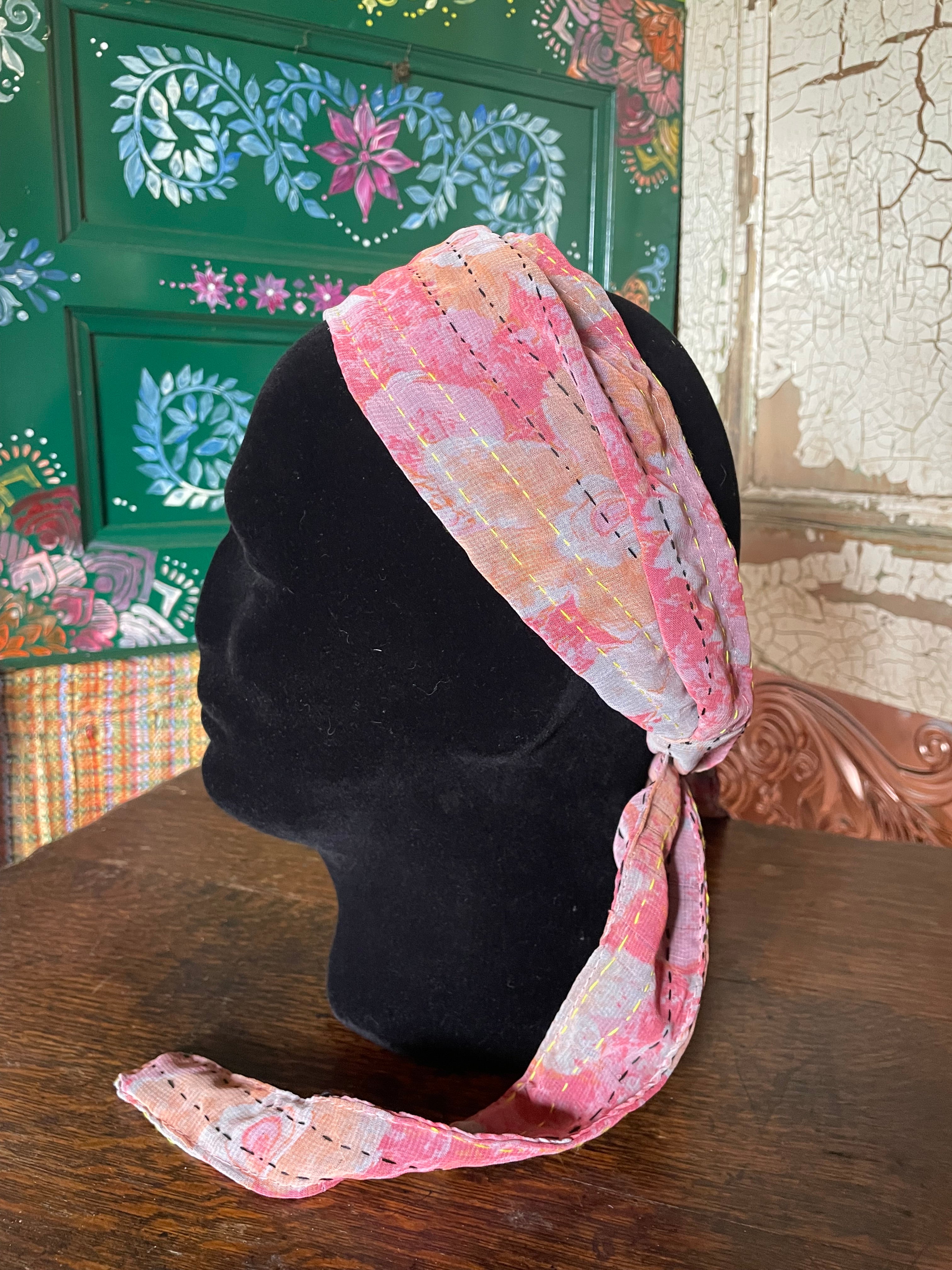 Silk kantha Head Scarf -Reversable