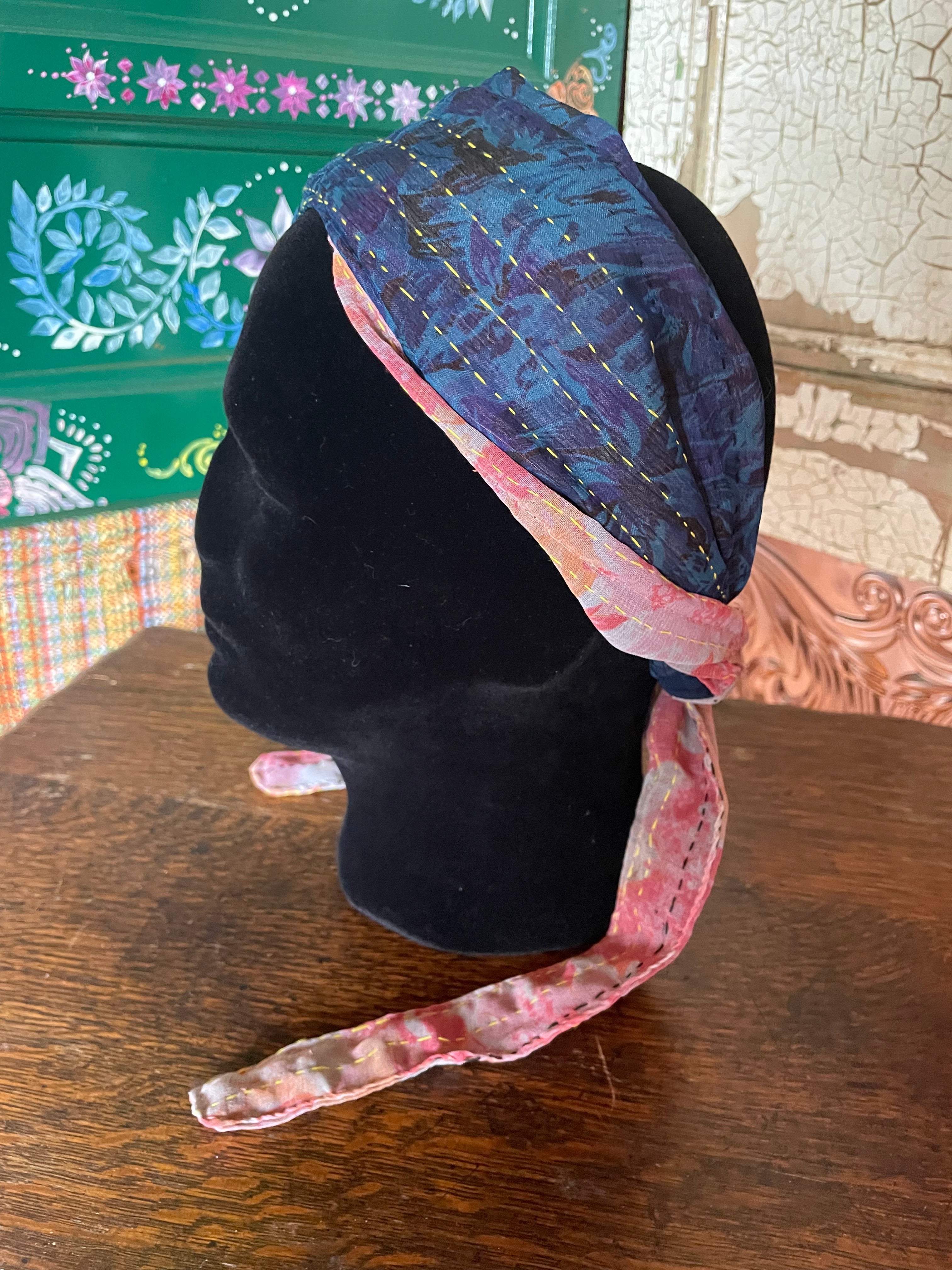 Silk kantha Head Scarf -Reversable