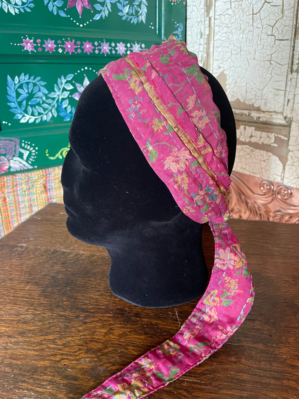 Silk kantha Head Scarf -Reversable