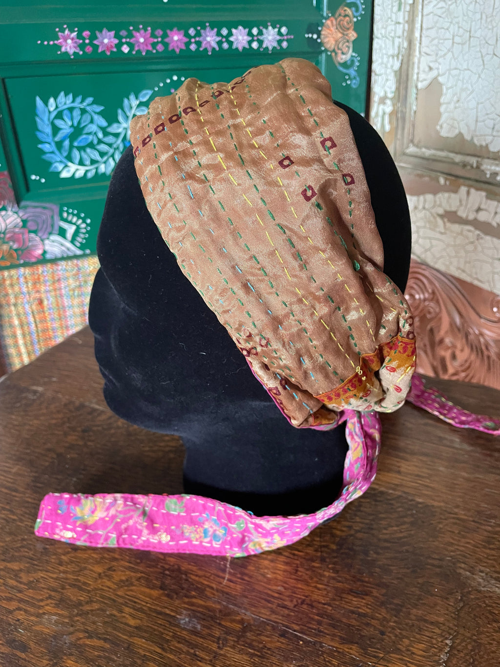 Silk kantha Head Scarf -Reversable