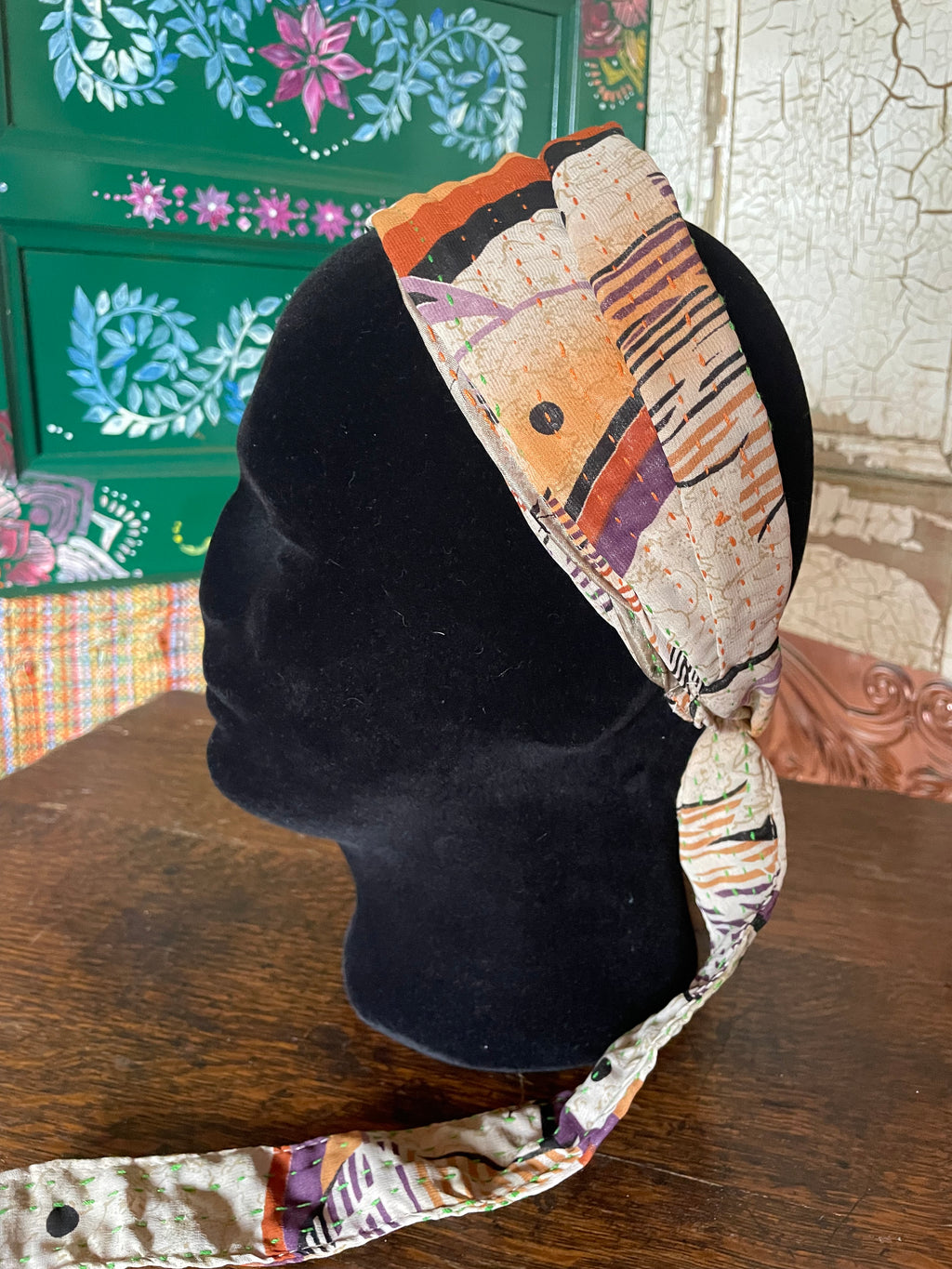 Silk kantha Head Scarf -Reversable
