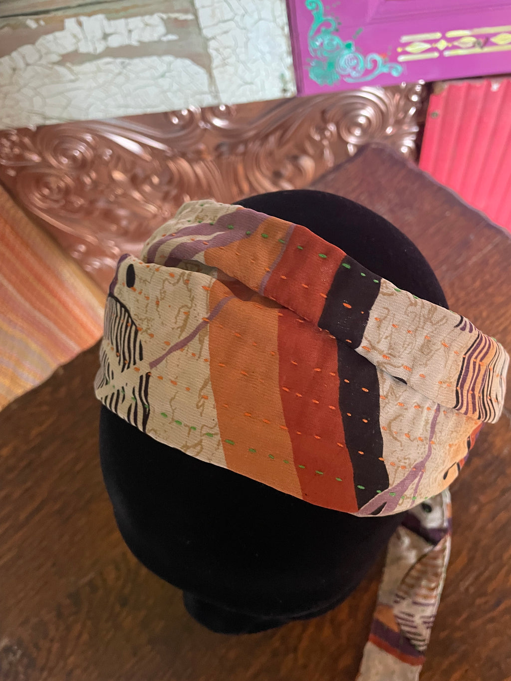 Silk kantha Head Scarf -Reversable