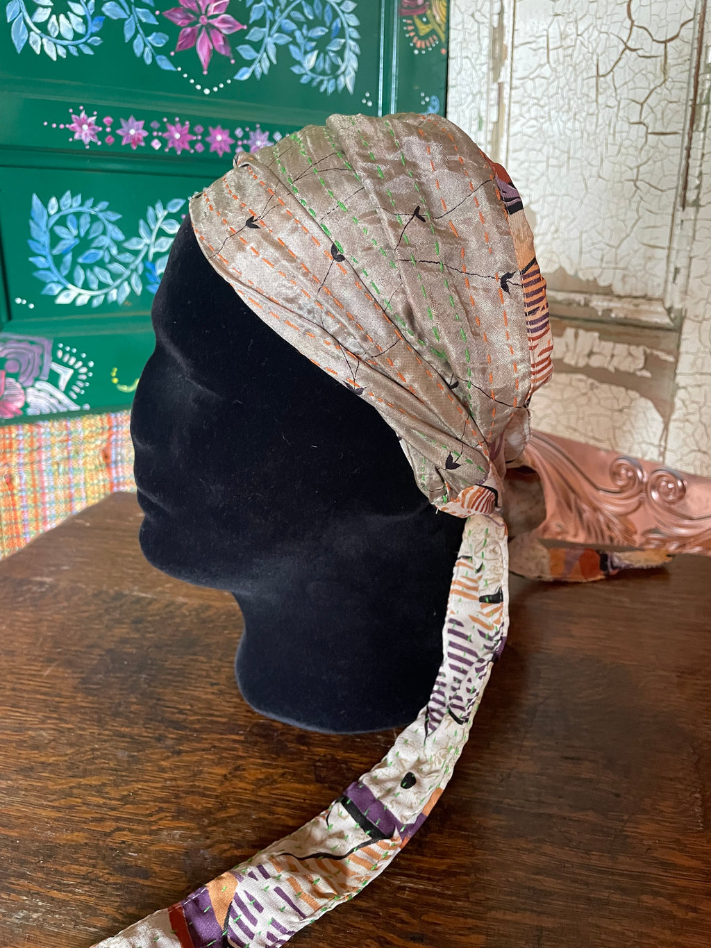 Silk kantha Head Scarf -Reversable