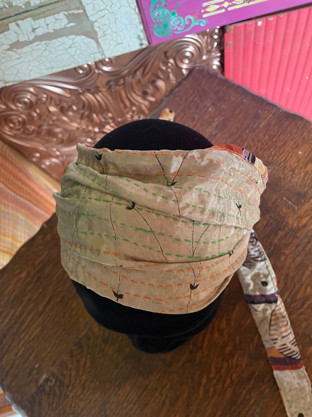 Silk kantha Head Scarf -Reversable