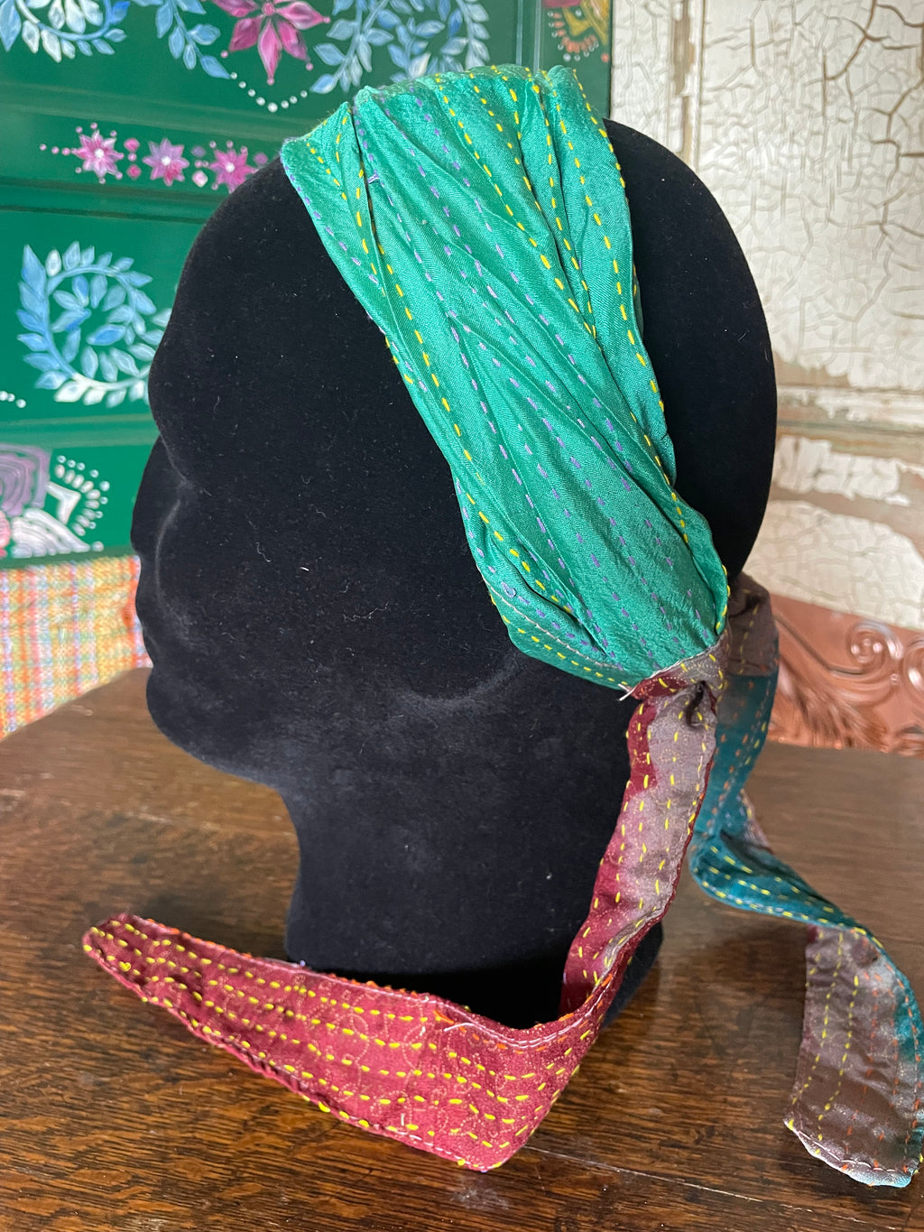 Silk kantha Head Scarf -Reversable