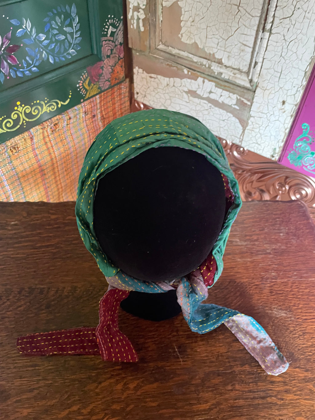 Silk kantha Head Scarf -Reversable